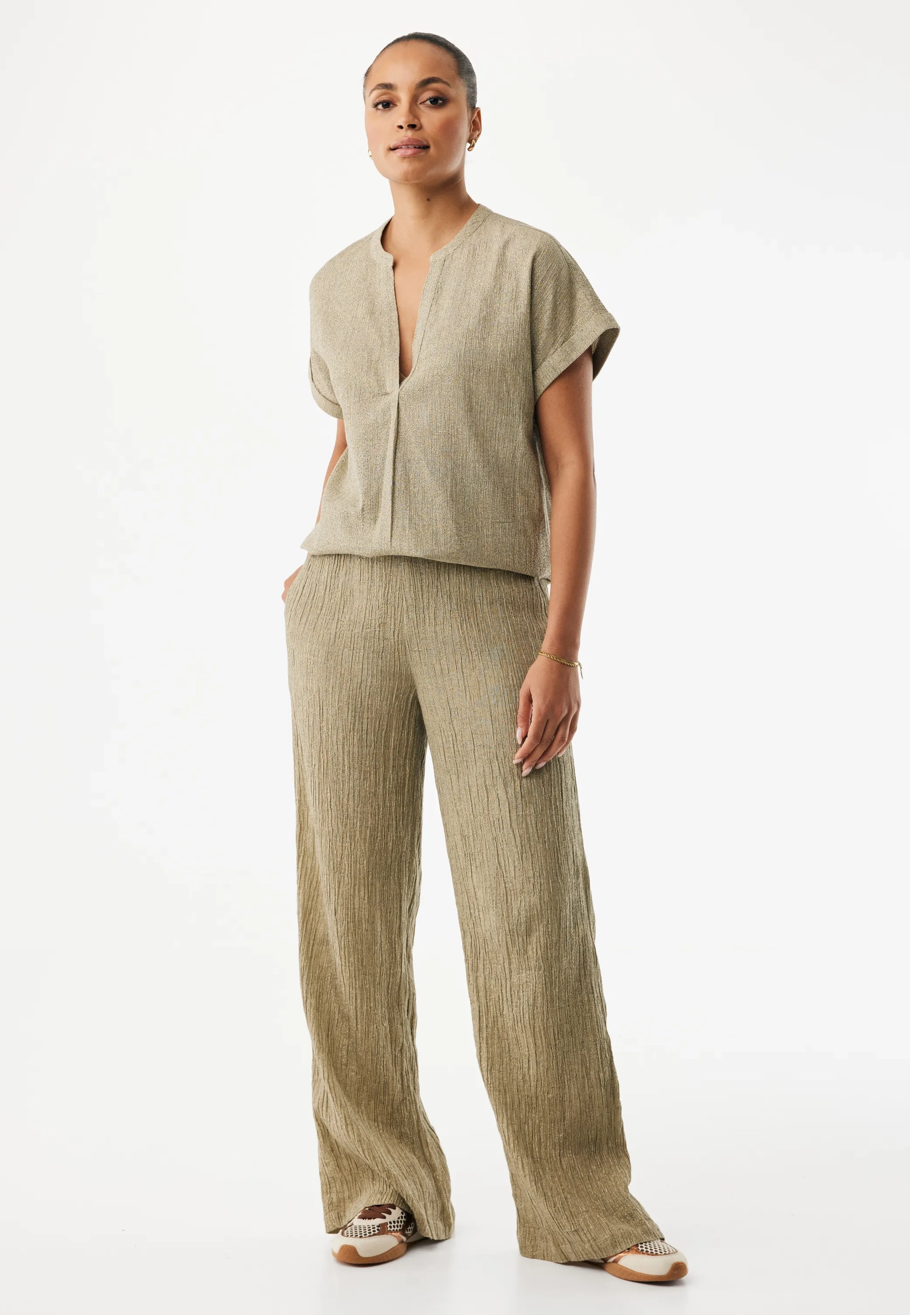 Crincle Pants Wide Leg Gold Glitter