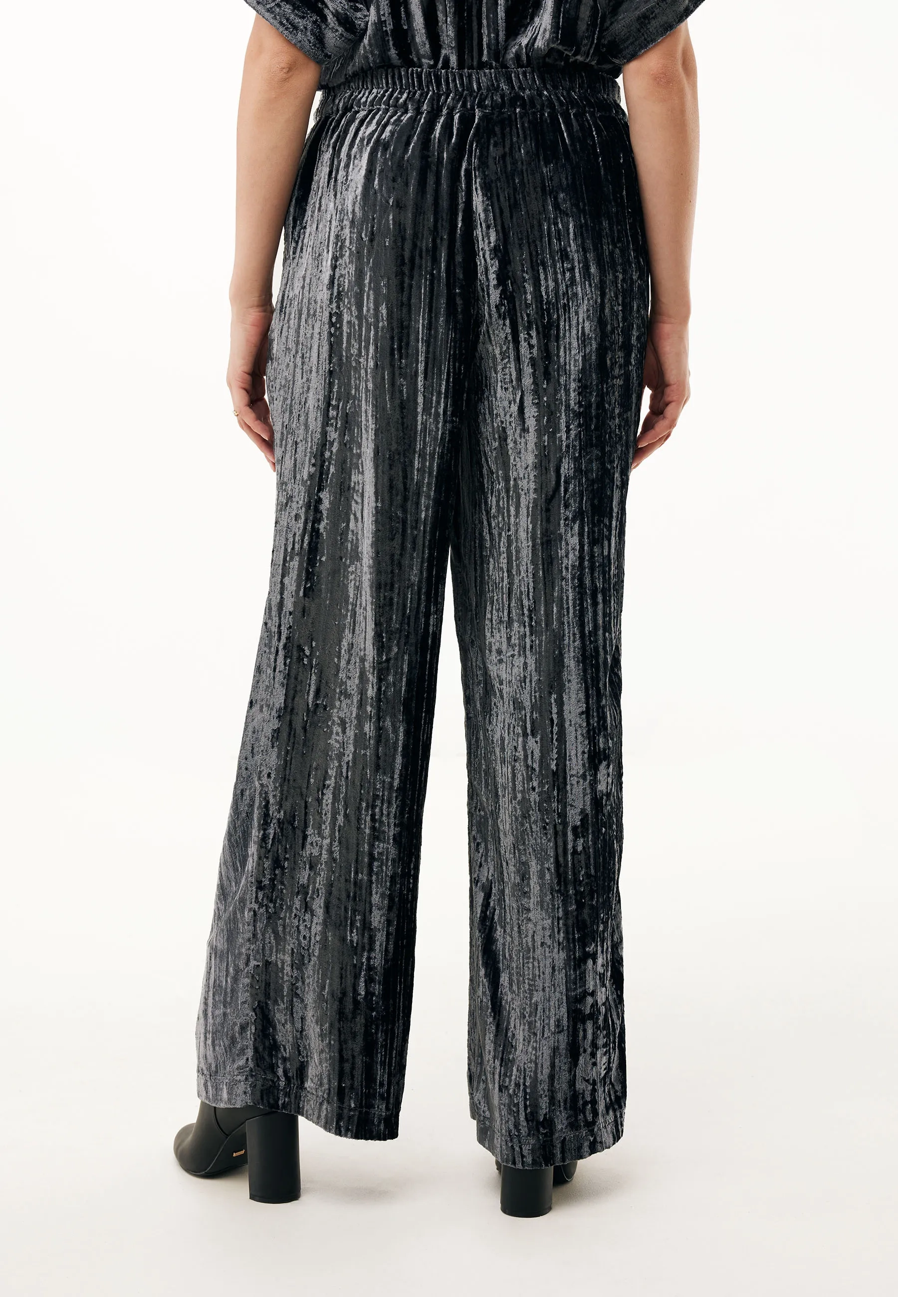 Mexx Women | Dark grey velvet wide-leg pants