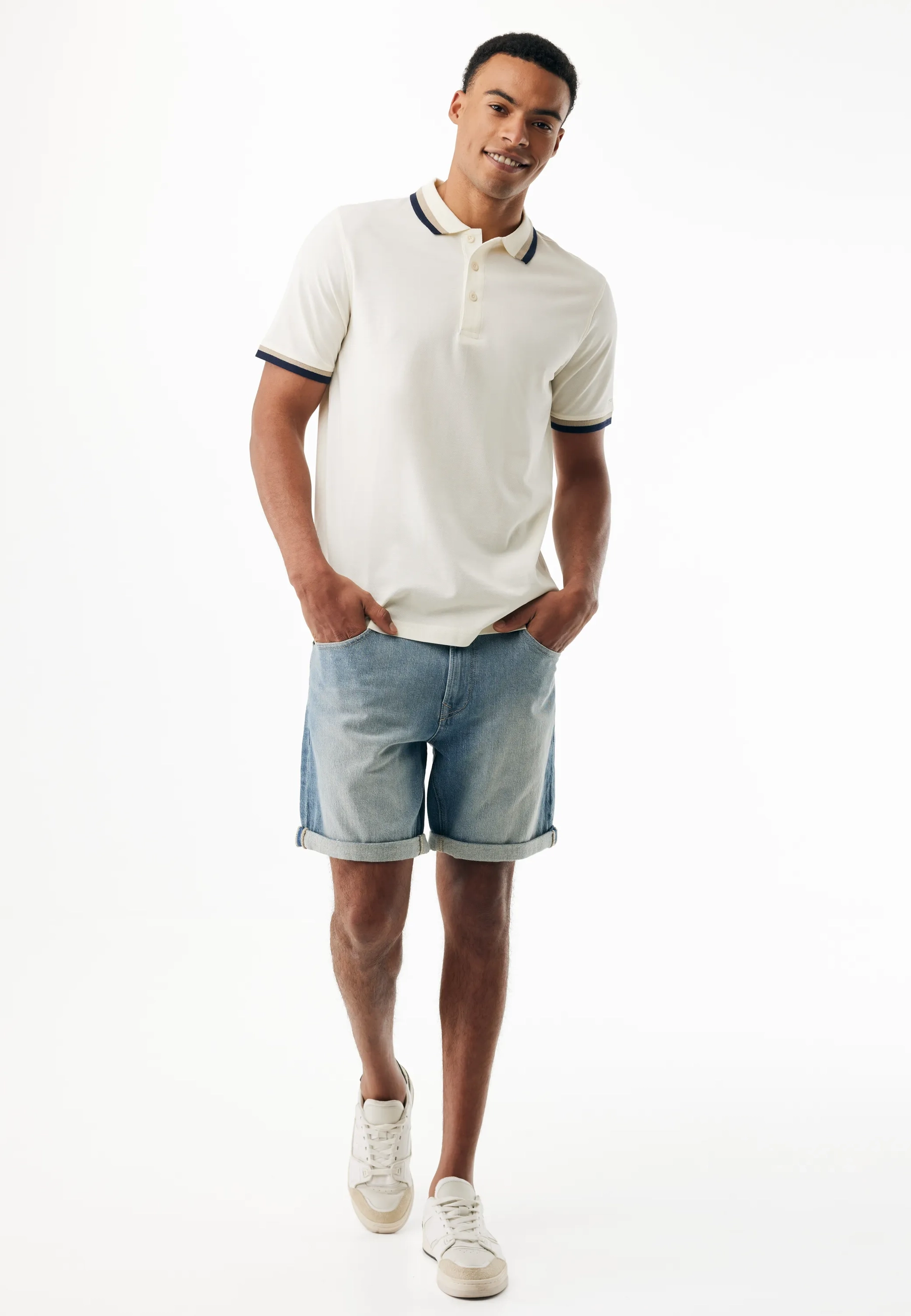 Toubkal Piqué Polo Met Contrastboord Crème