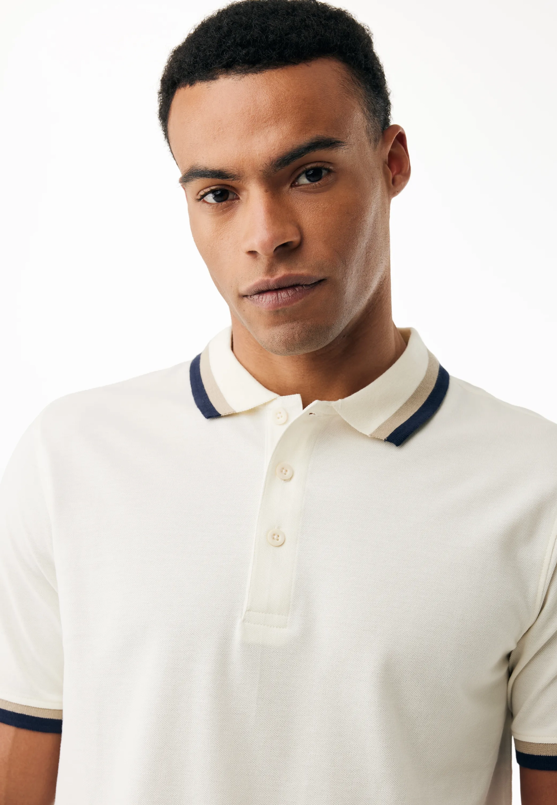 Toubkal Piqué Polo Met Contrastboord Crème