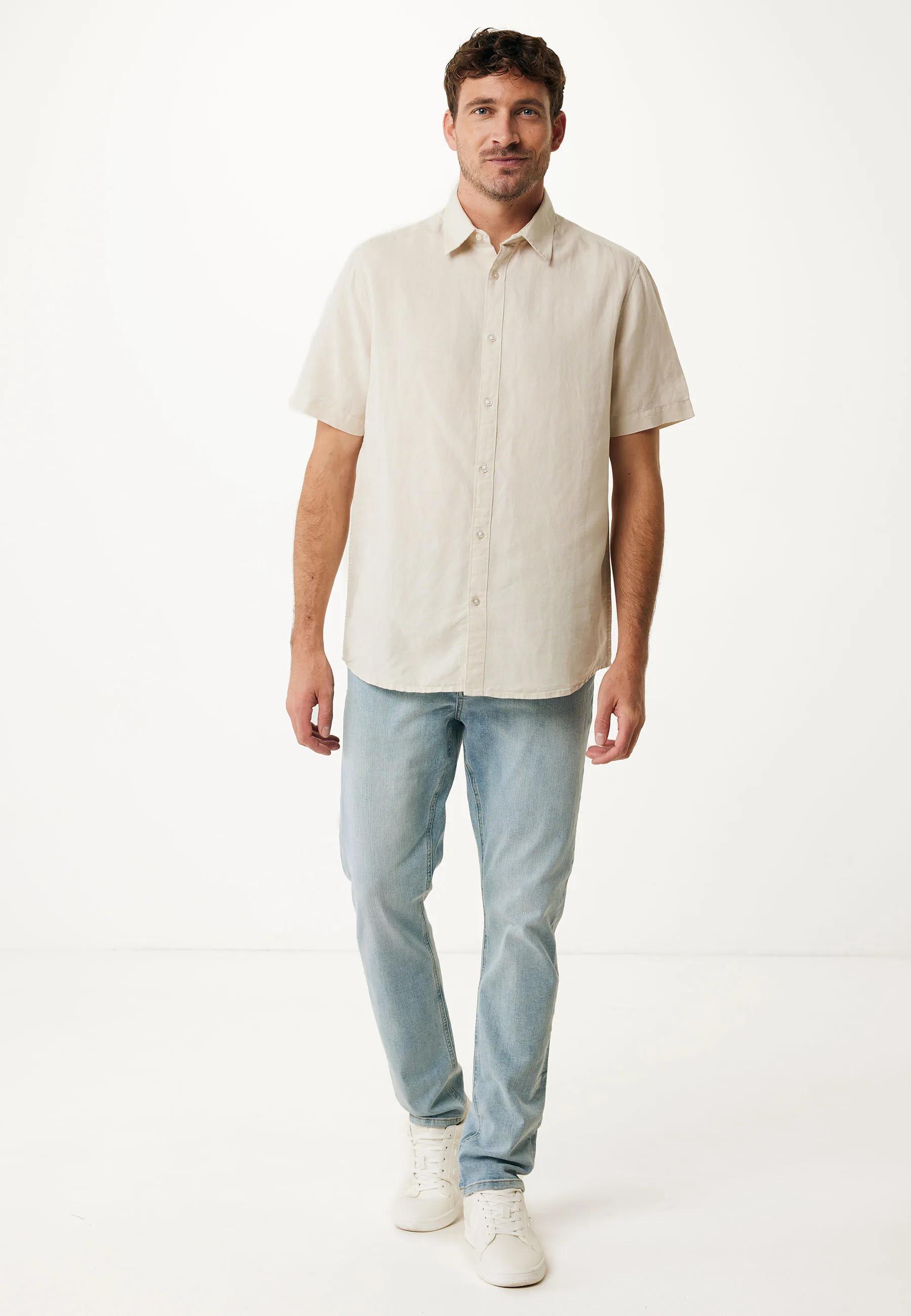 Brandon Basic Linen Shirt Short Sleeve Greyish Sand