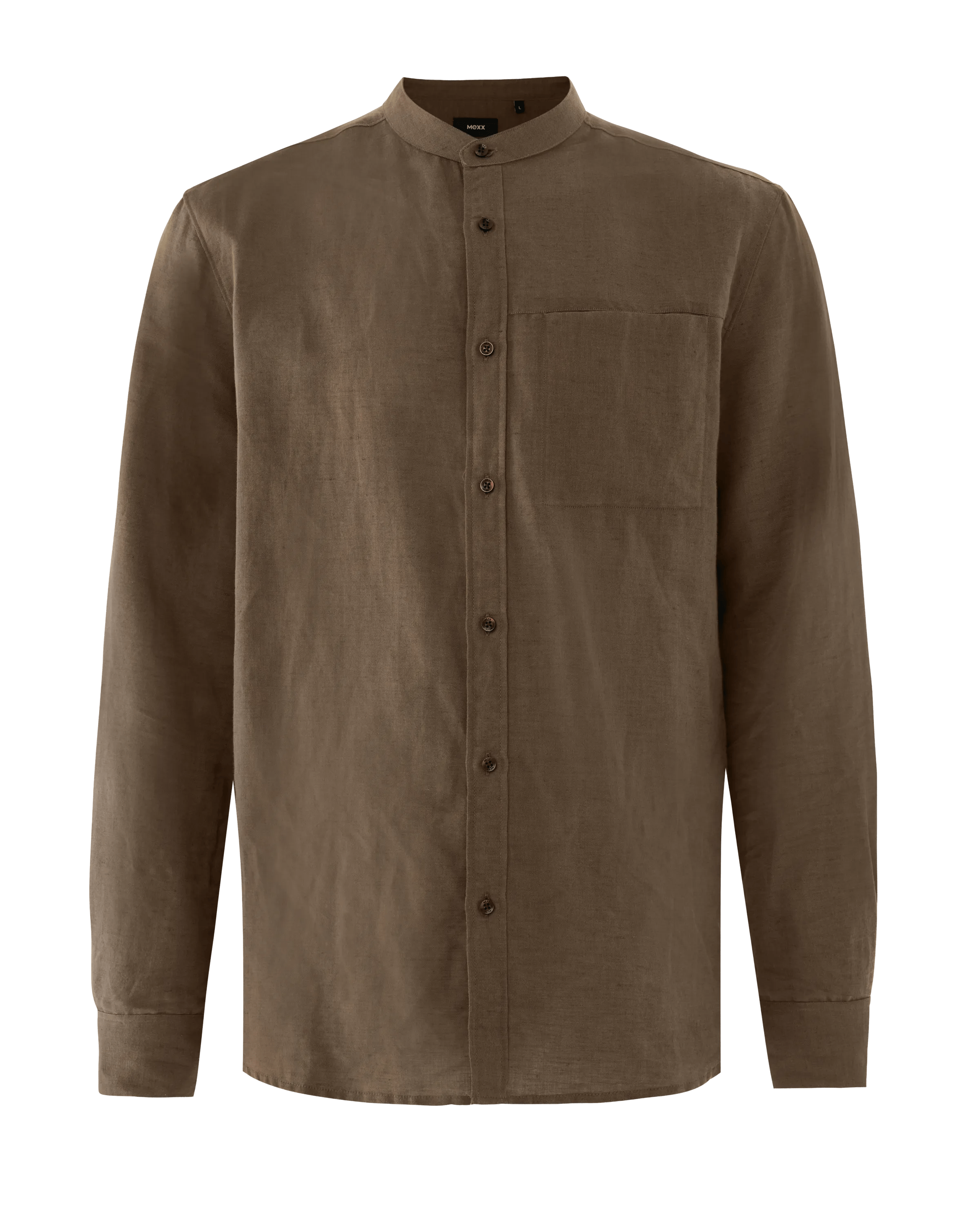 Mao Collar Linen Shirt Mid Brown