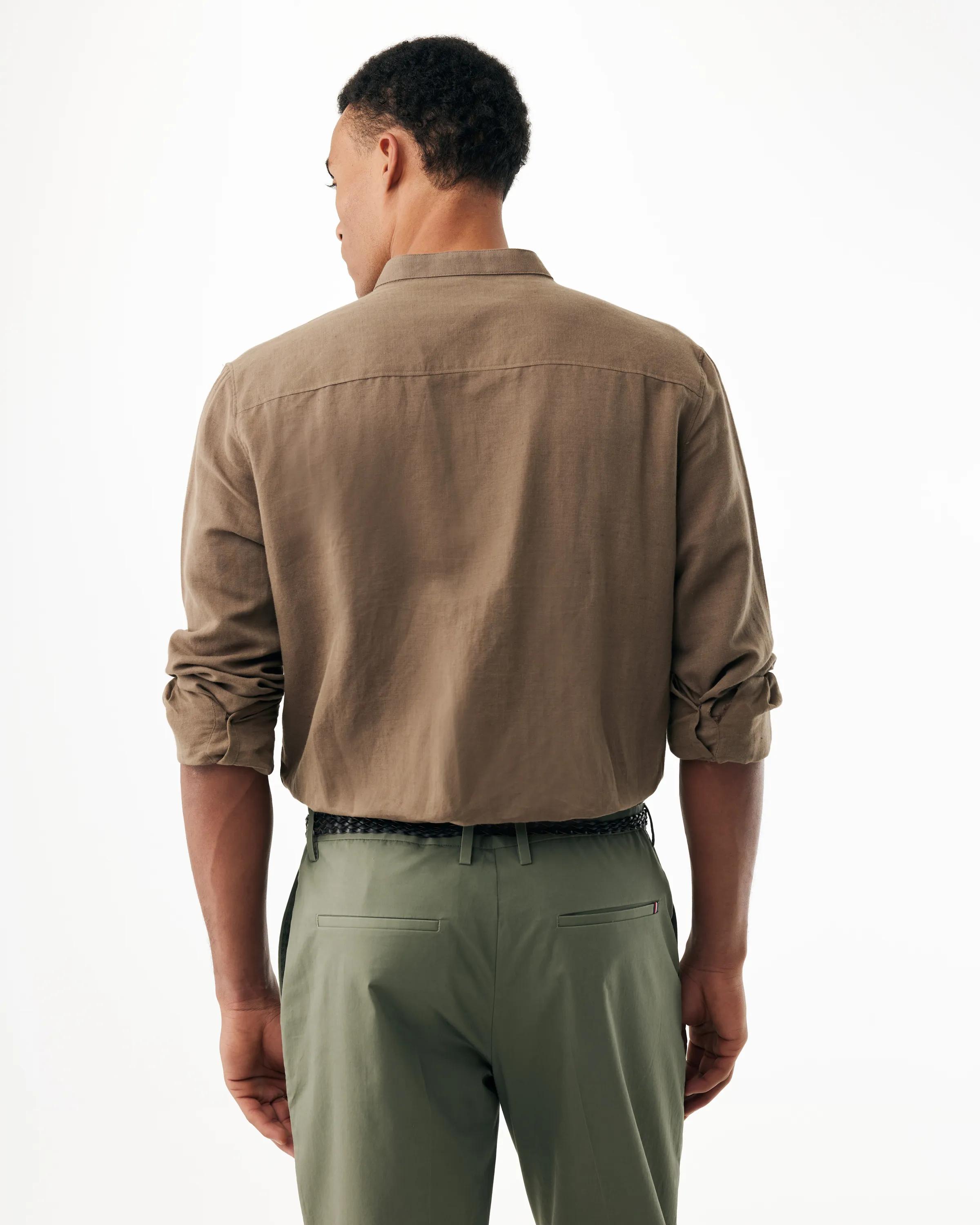 Mao Collar Linen Shirt Mid Brown