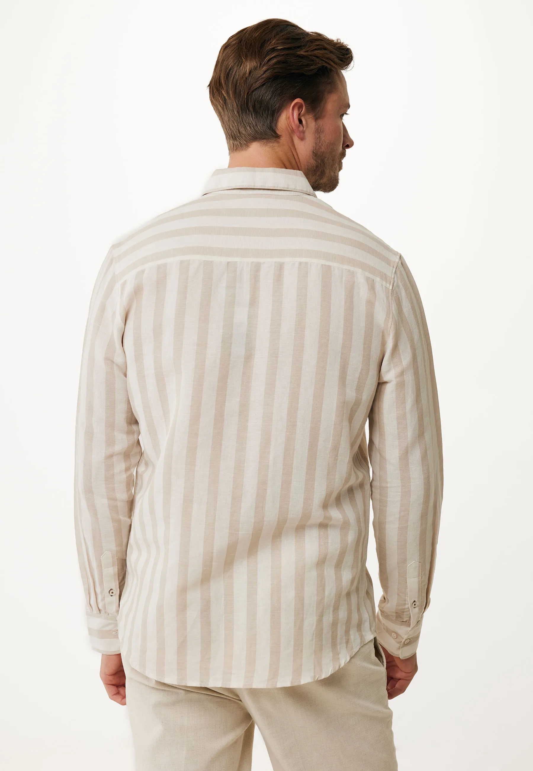 Gestreept linnenmix overhemd Zand