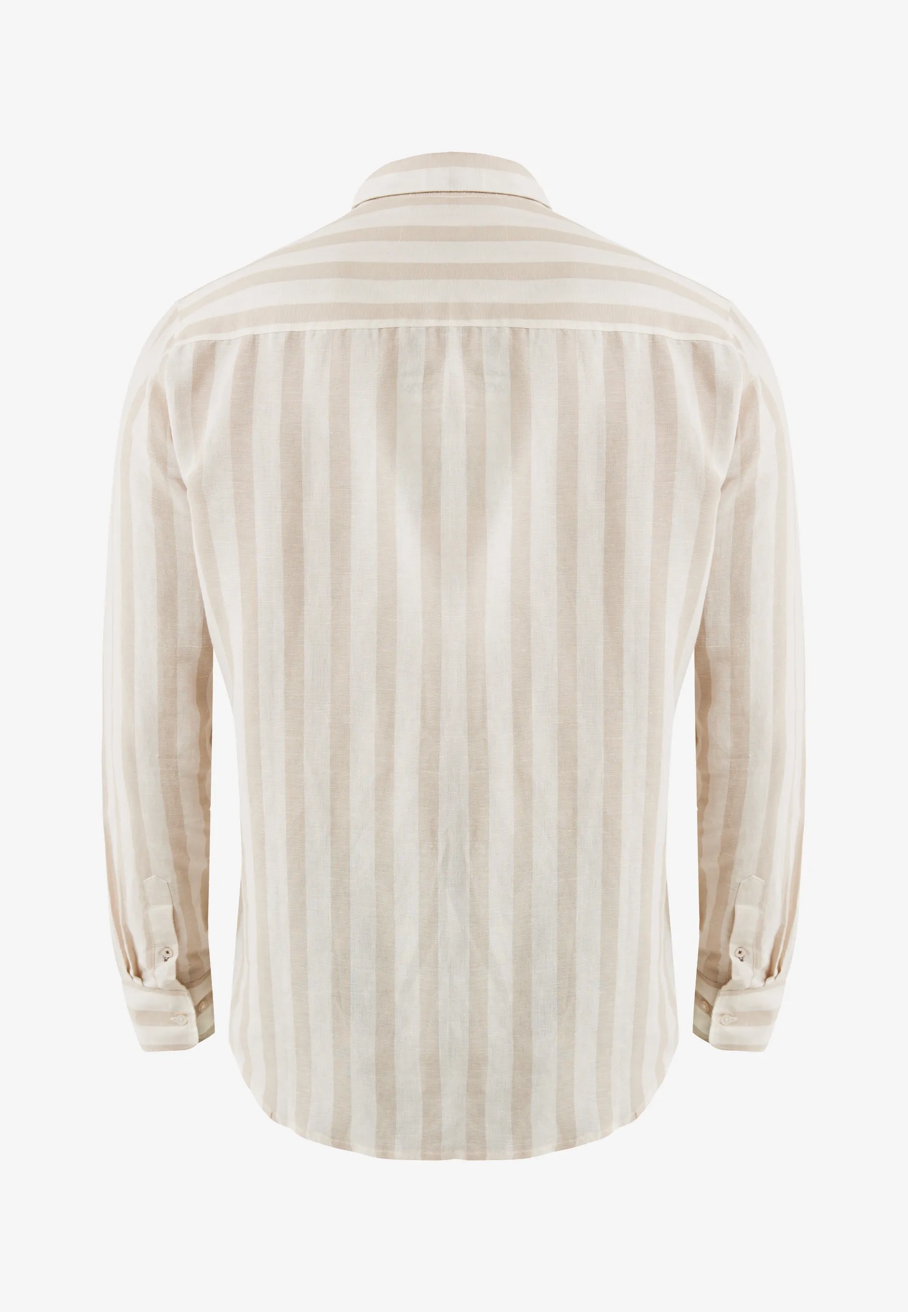 Gestreept linnenmix overhemd Zand