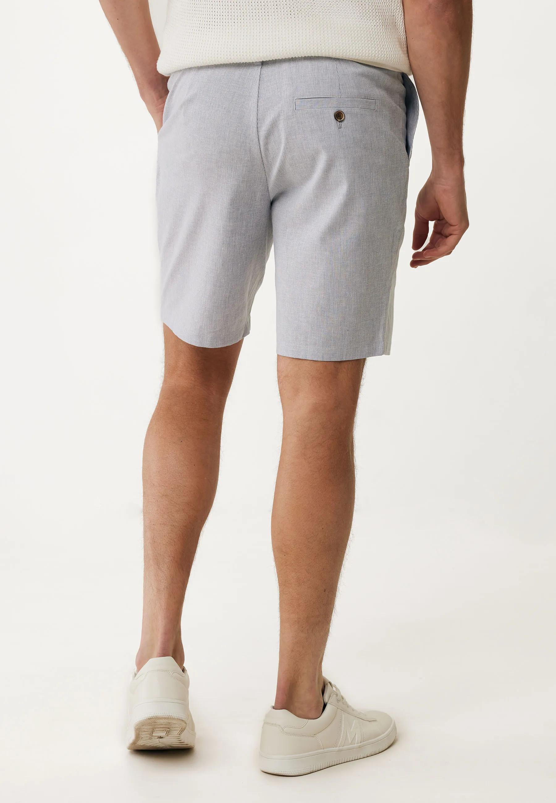 Gestreifte Leinenmix-Shorts Verblasstblau