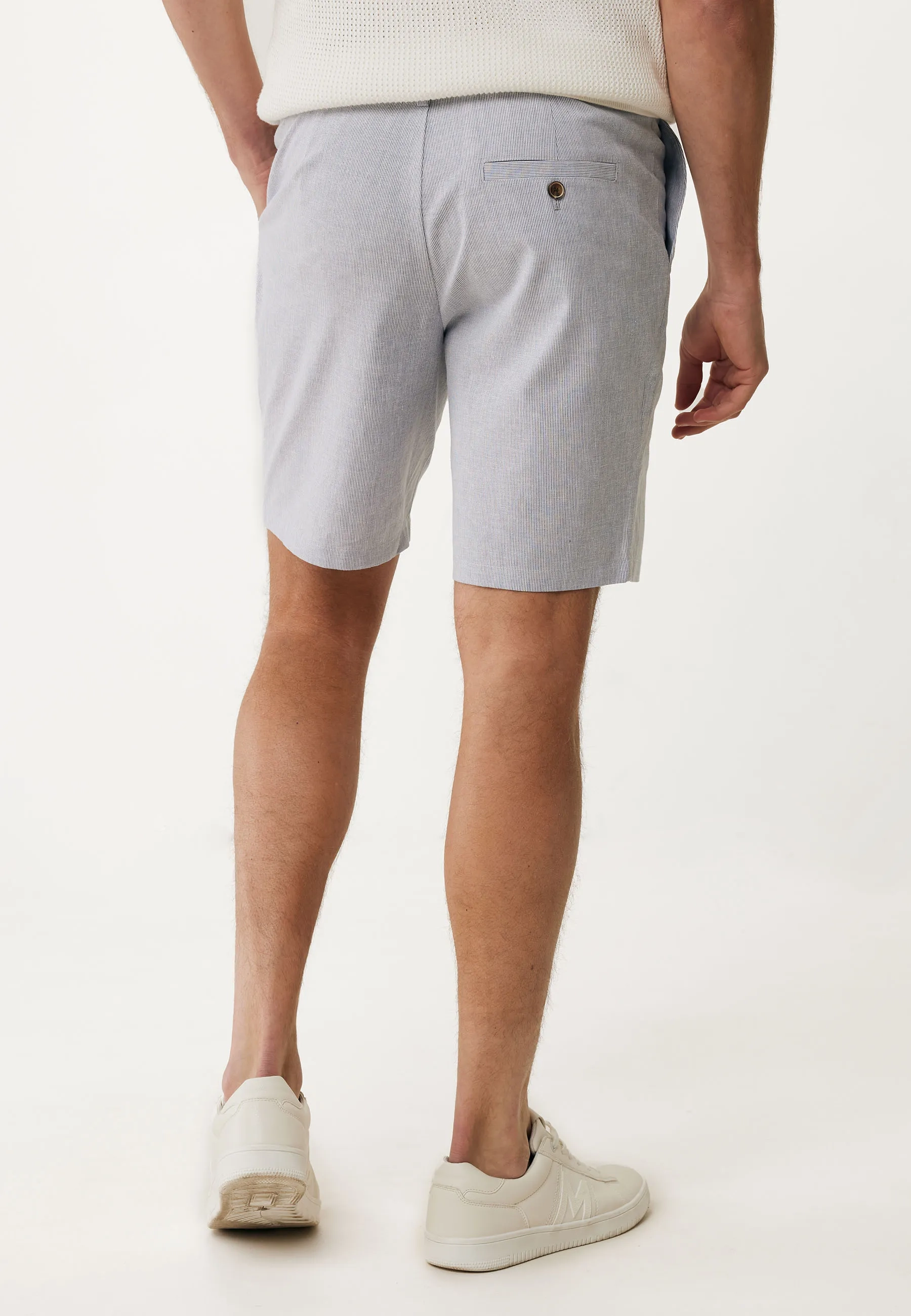 Gestreepte linnenmix shorts Faded blauw