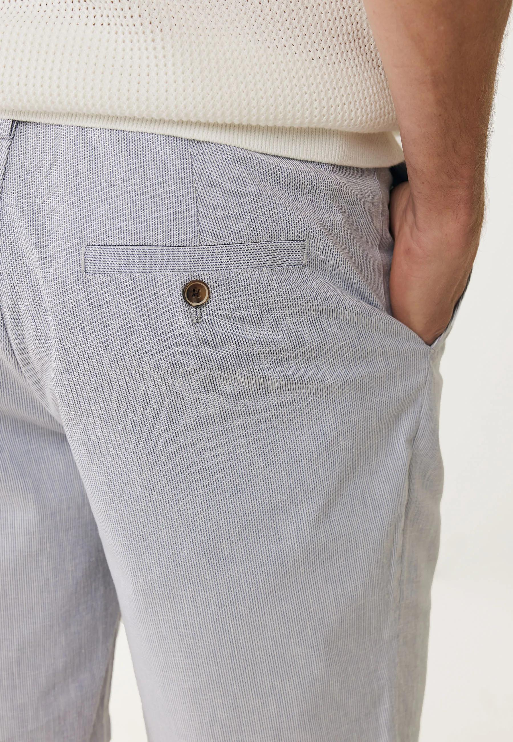 Gestreifte Leinenmix-Shorts Verblasstblau
