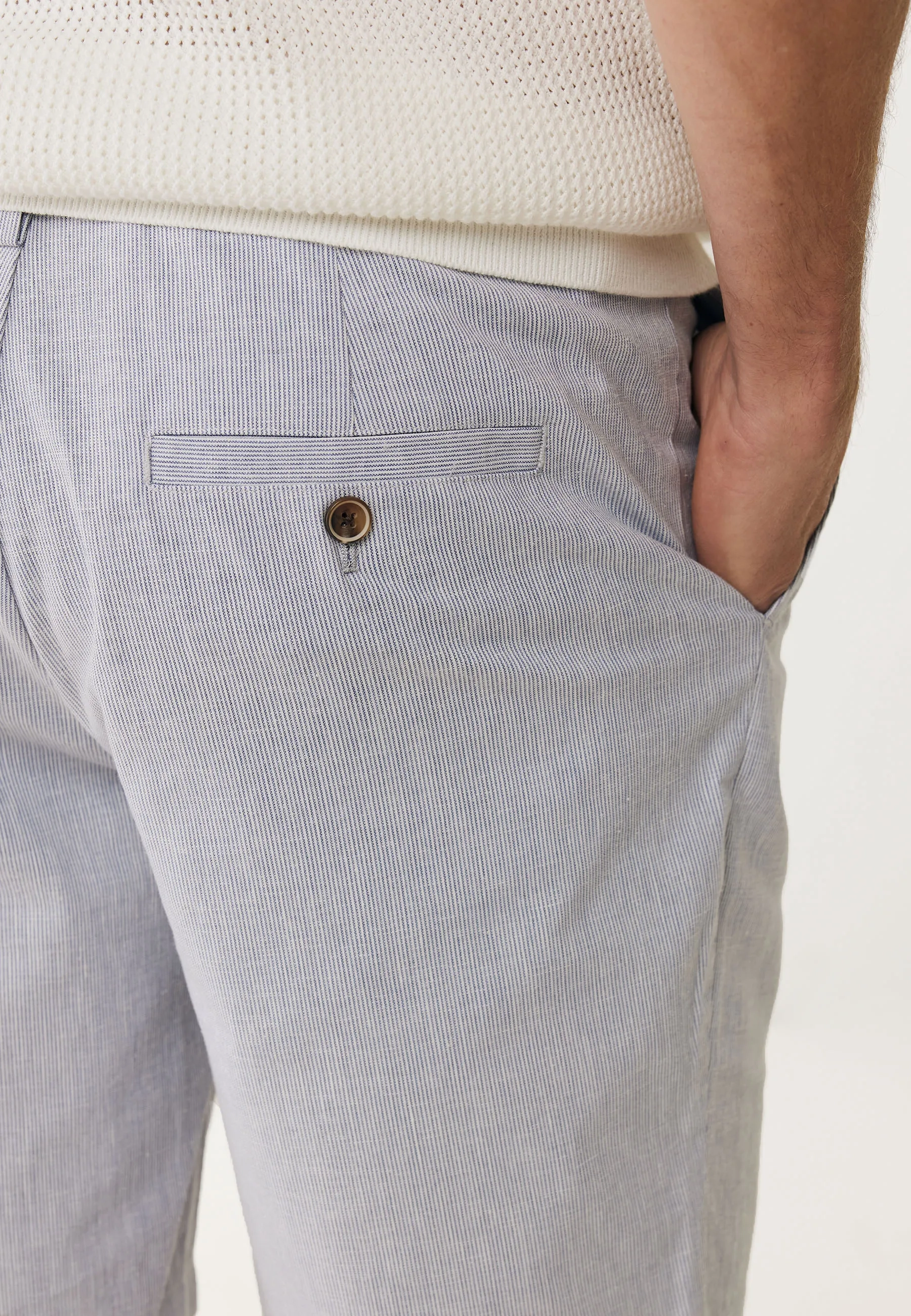 Gestreepte linnenmix shorts Faded blauw