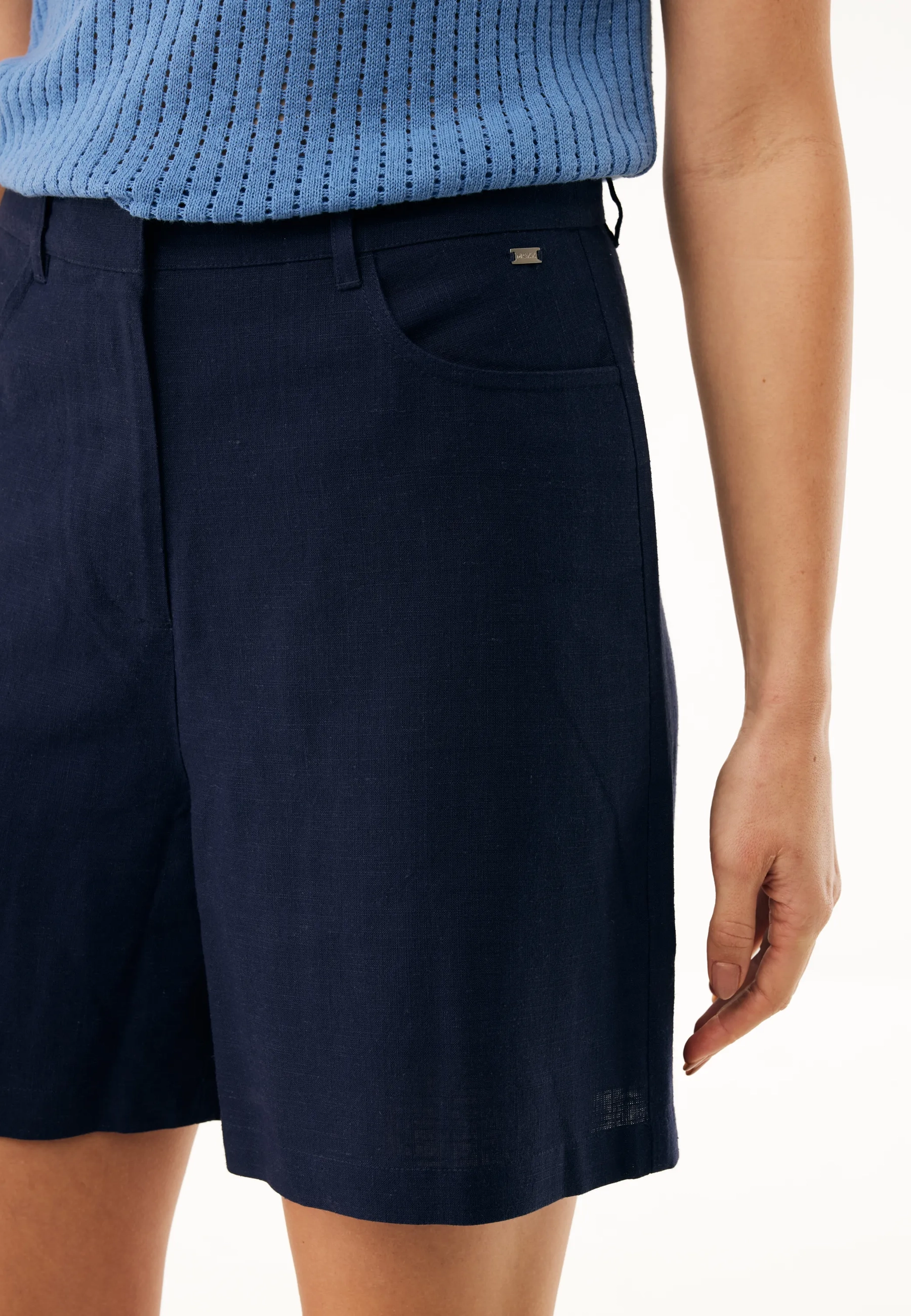 Linnenmix slub shorts Midnight blue