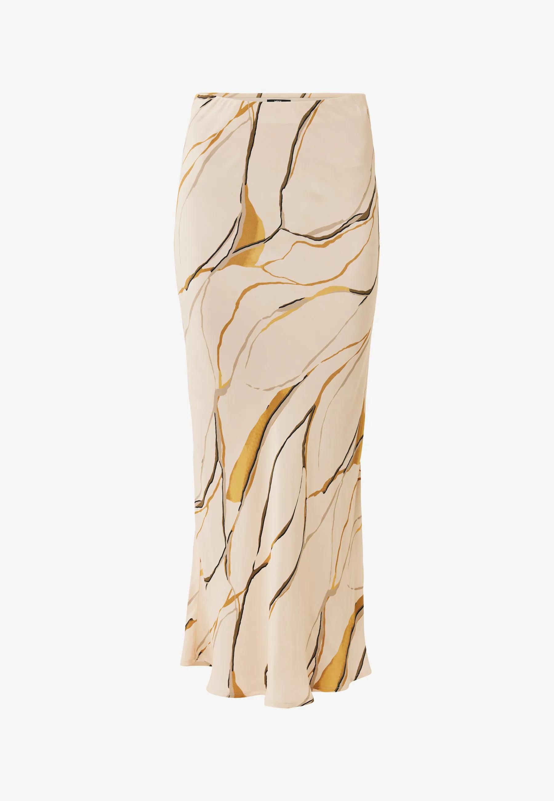 Satijn Geprinte Maxi Rok Beige