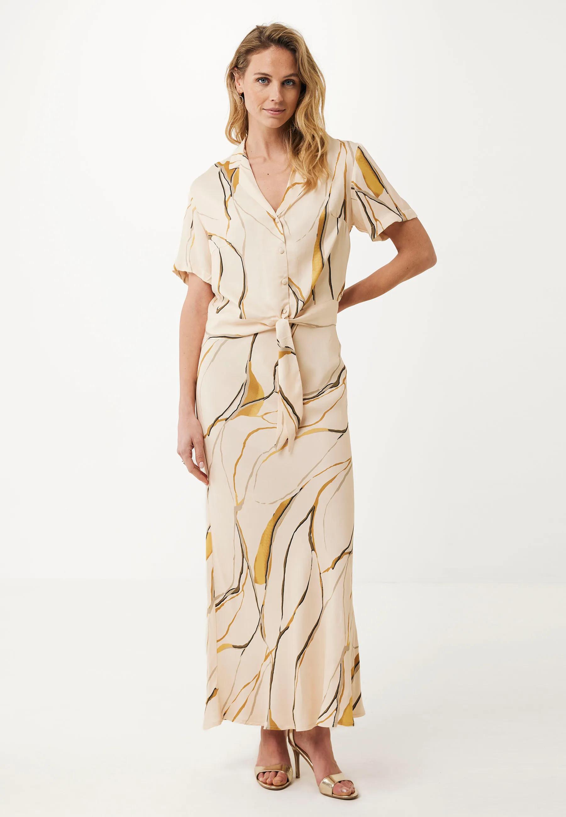 Satijn Geprinte Maxi Rok Beige
