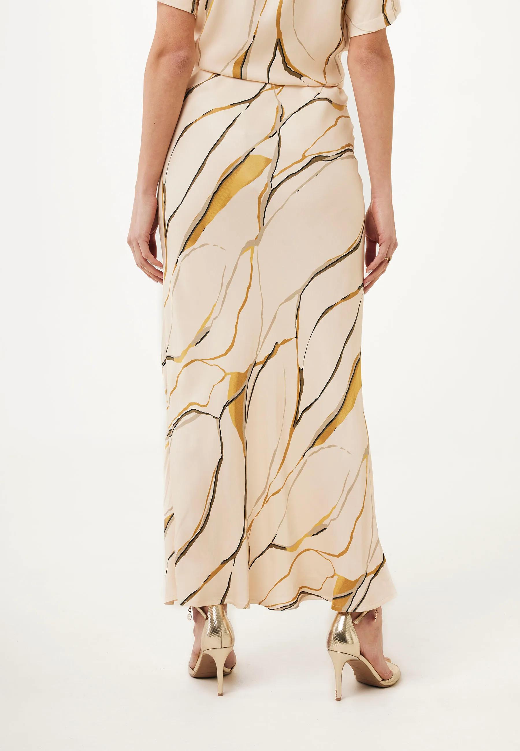Satijn Geprinte Maxi Rok Beige