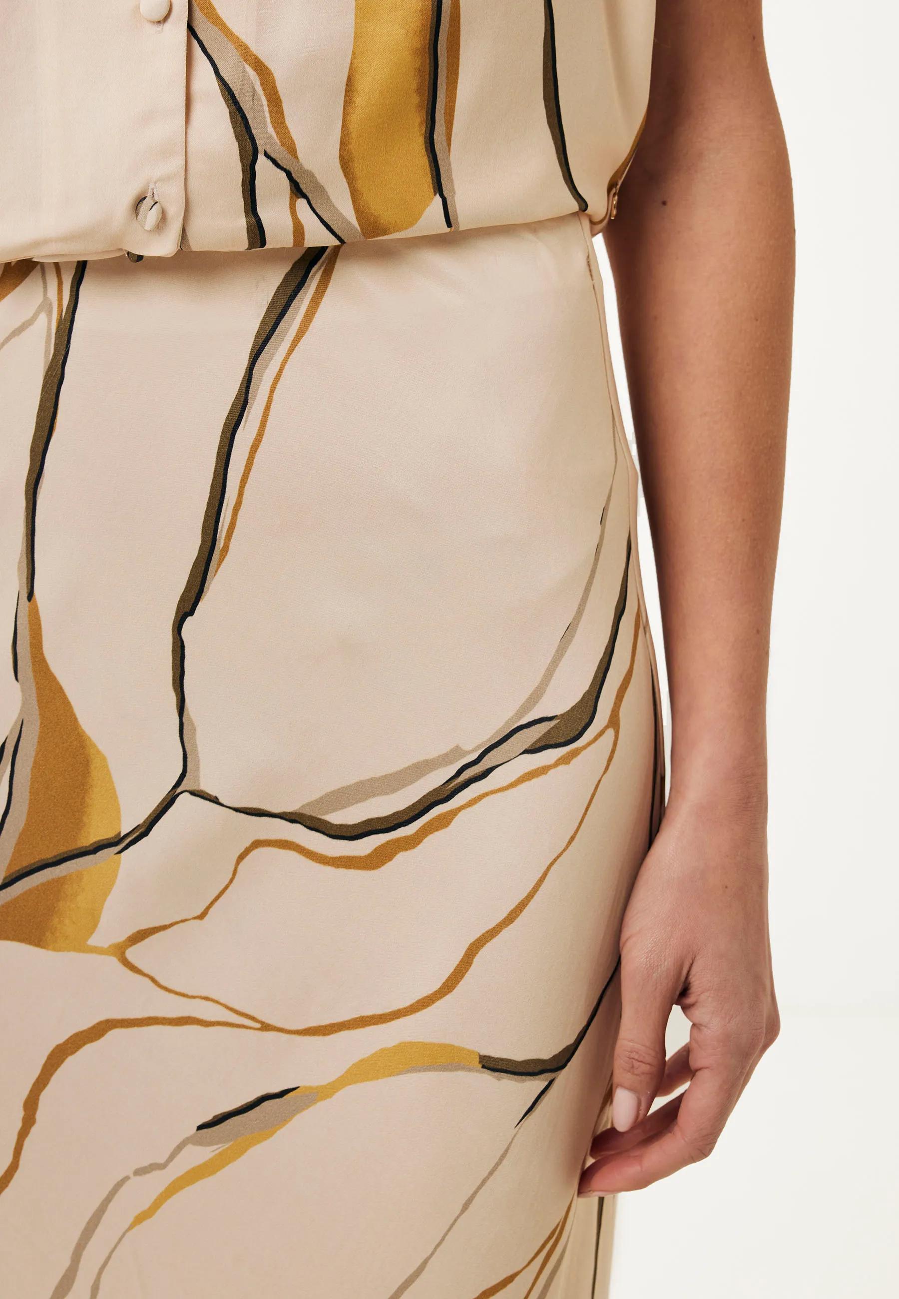 Satijn Geprinte Maxi Rok Beige