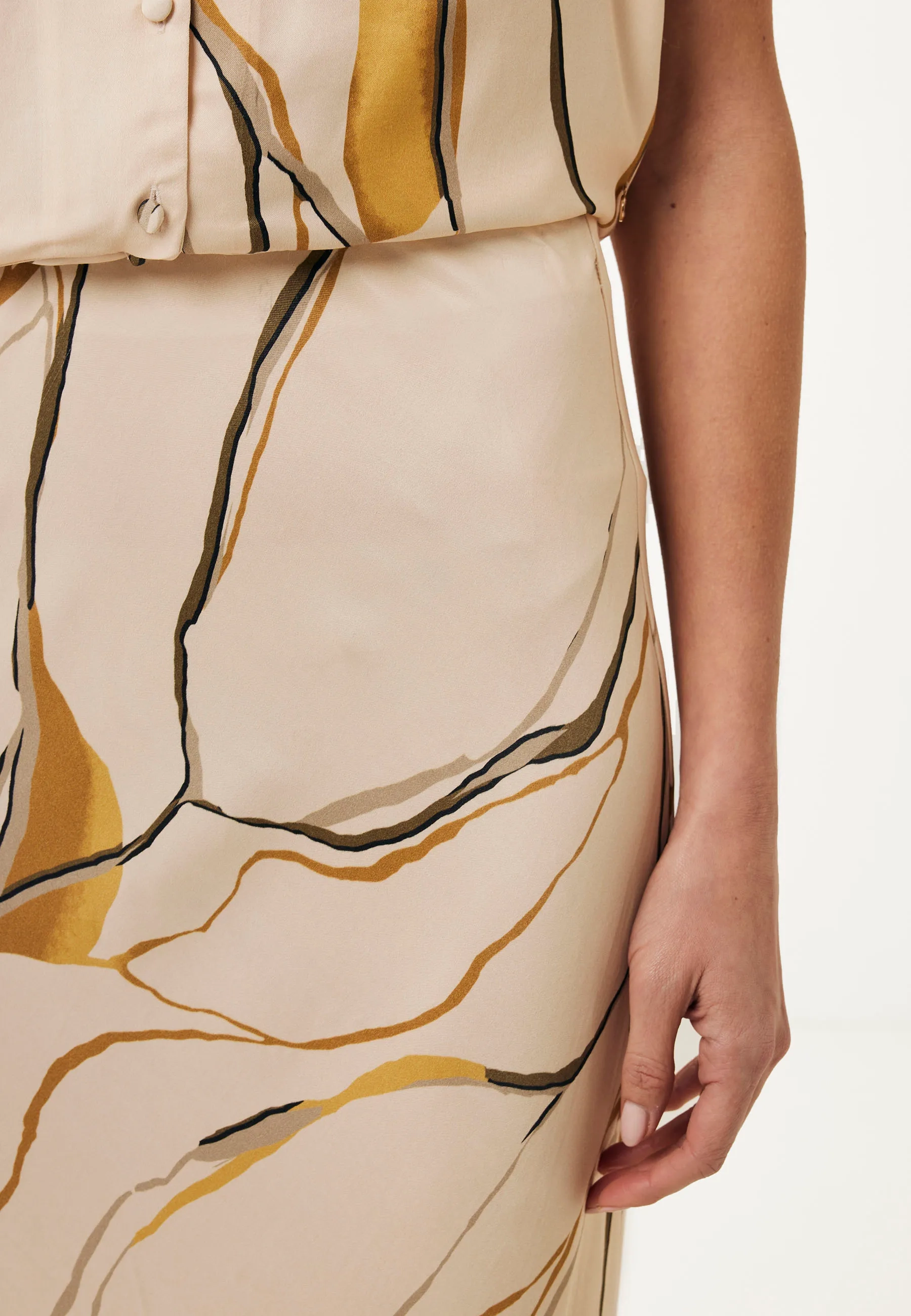 Satijn Geprinte Maxi Rok Beige