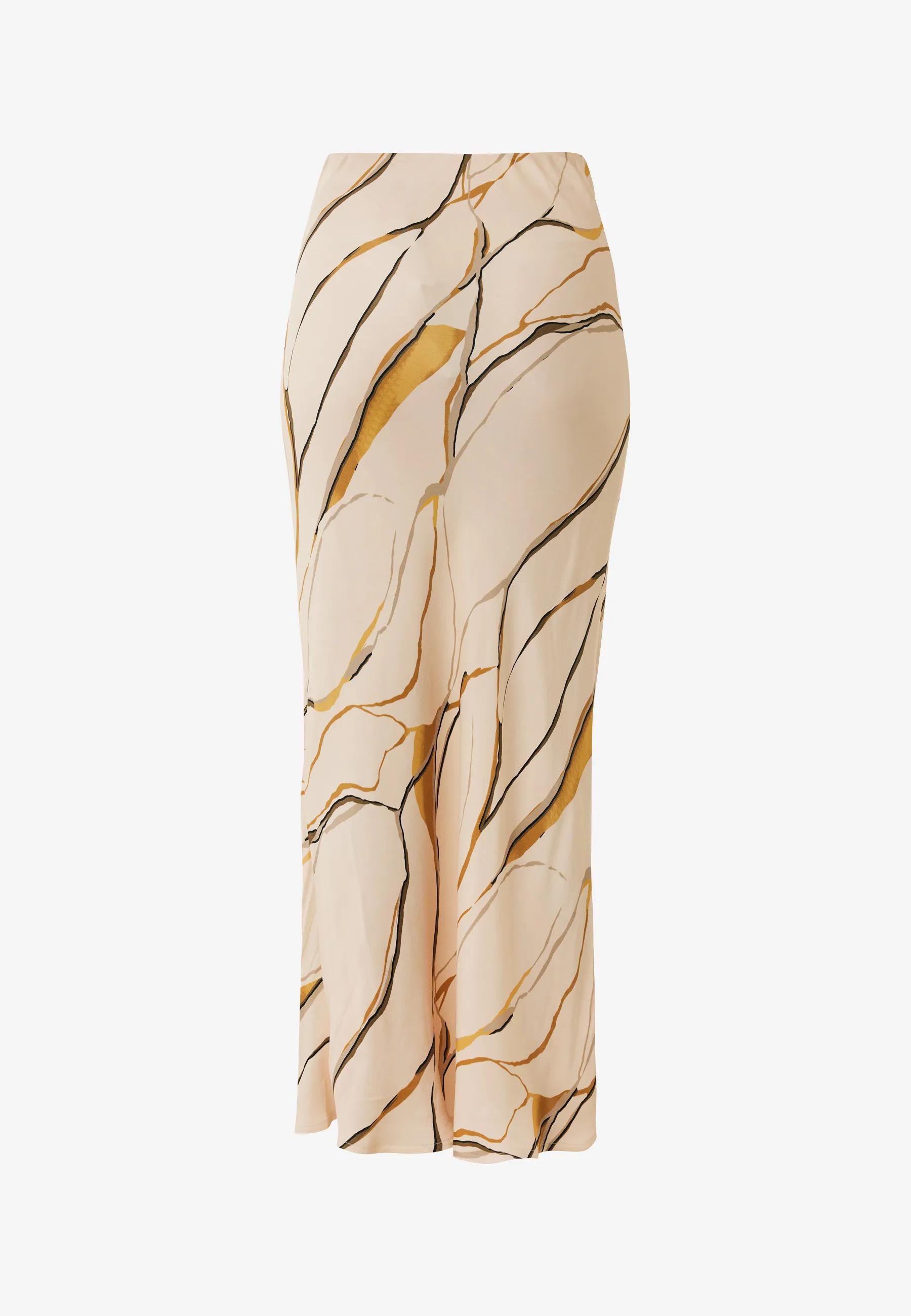 Satijn Geprinte Maxi Rok Beige