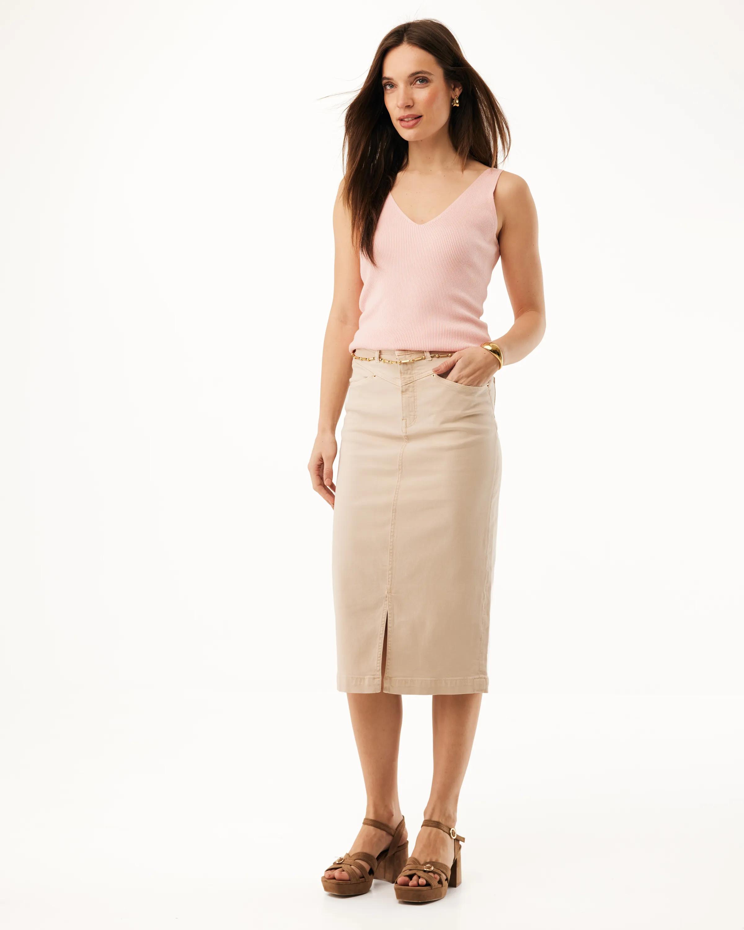 Denim Midi Rok Lichtzand