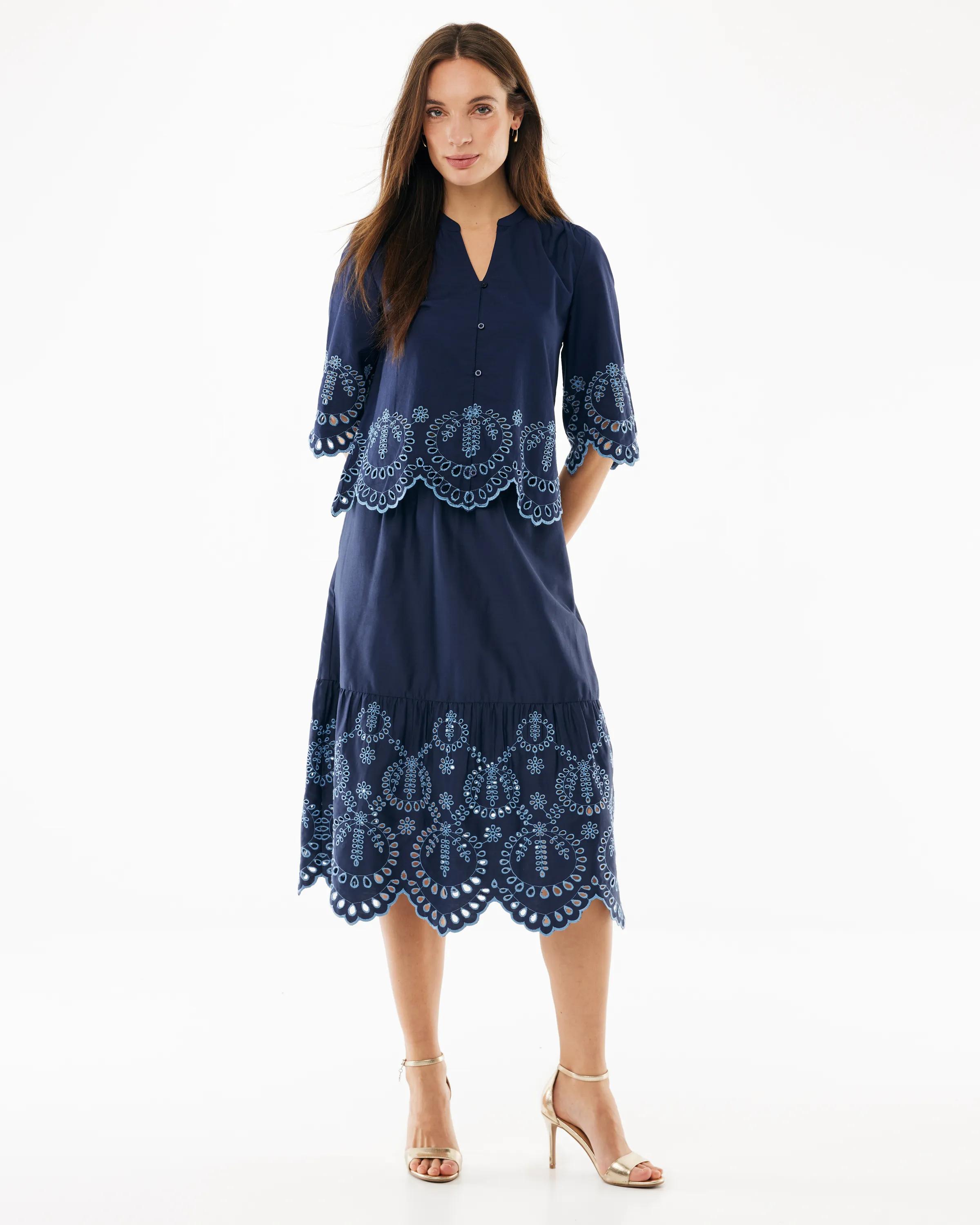 Poplin embroidery rok Midnight blue