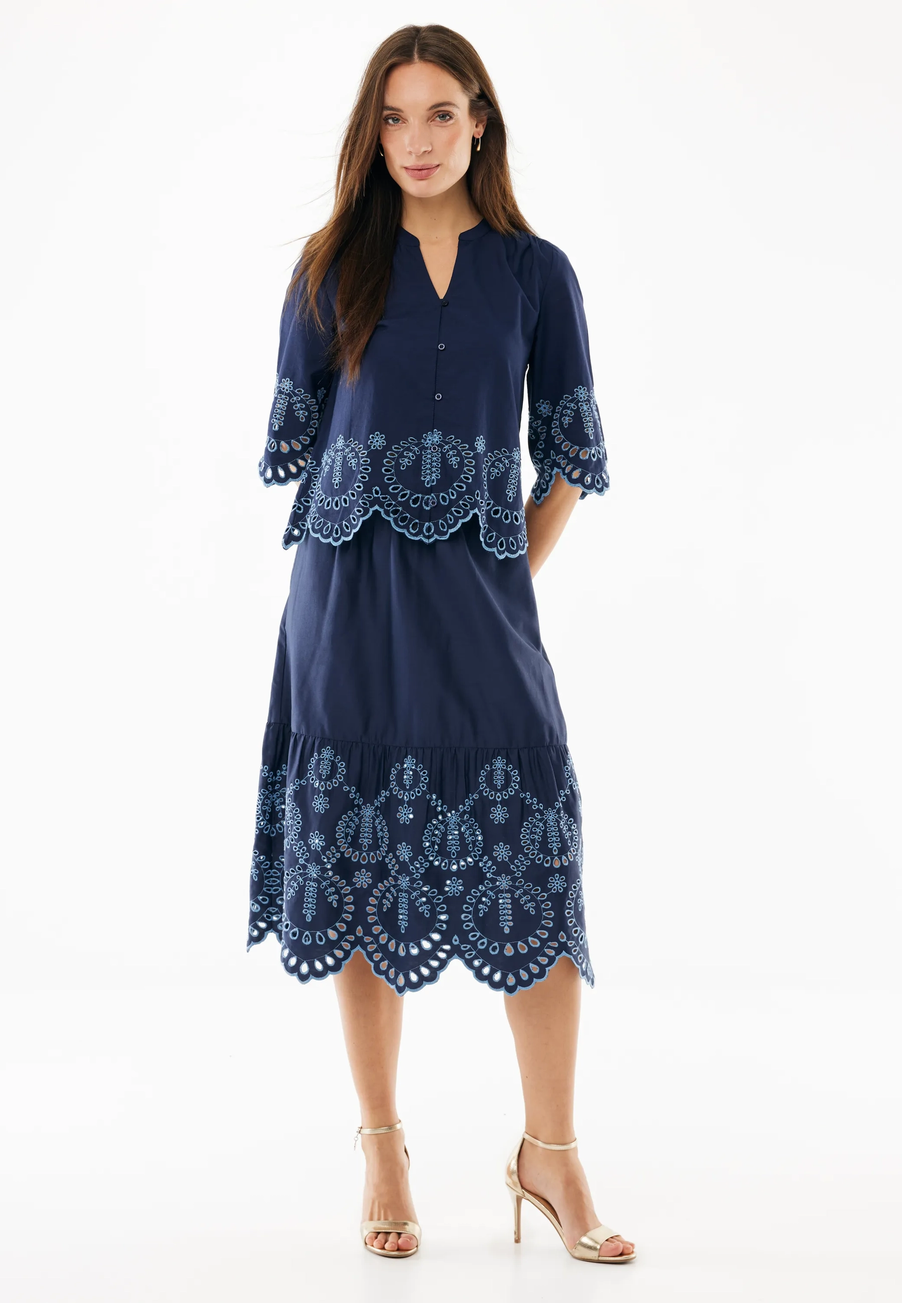 Poplin embroidery rok Midnight blue