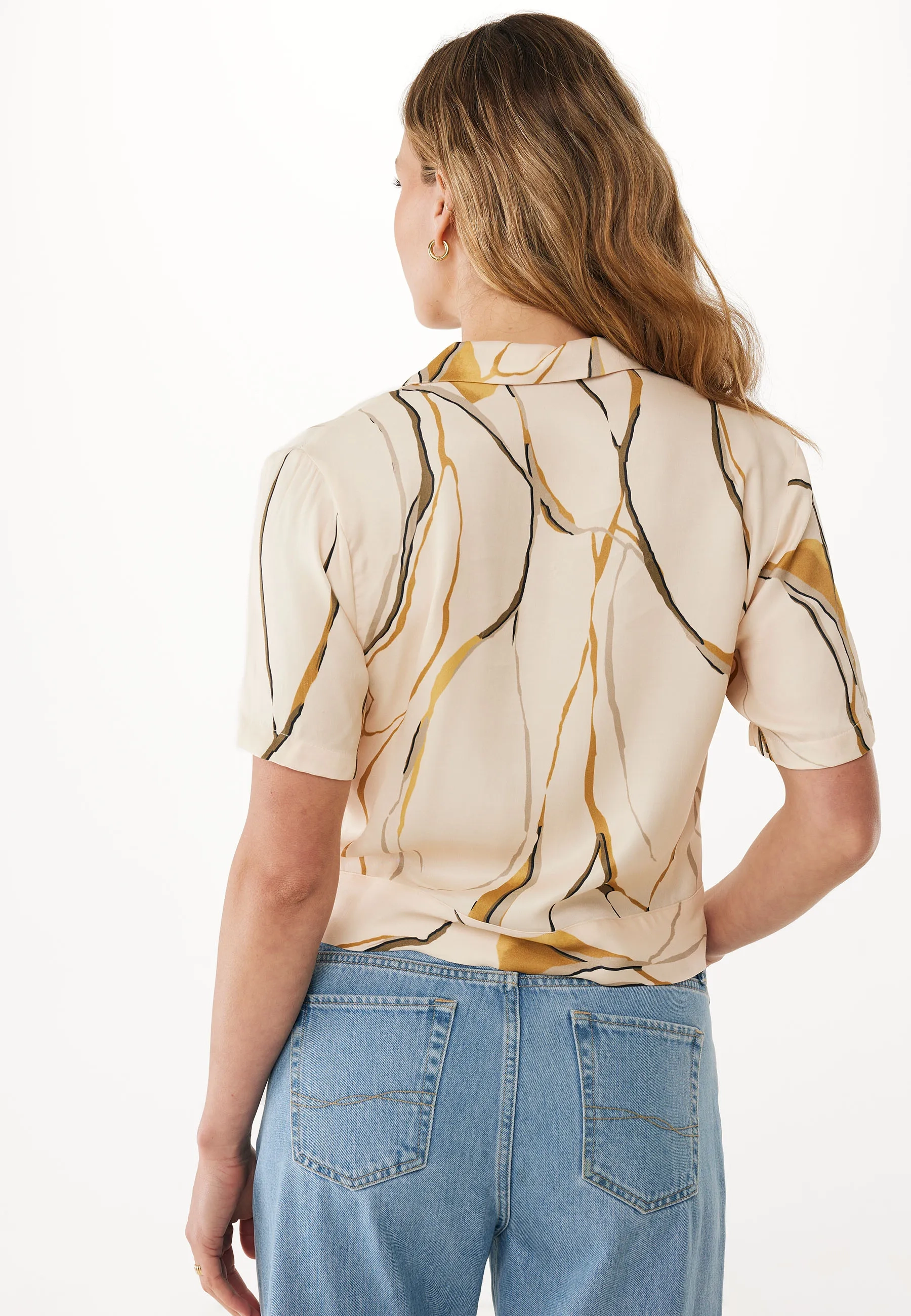 Geweven Top Allover Print Beige