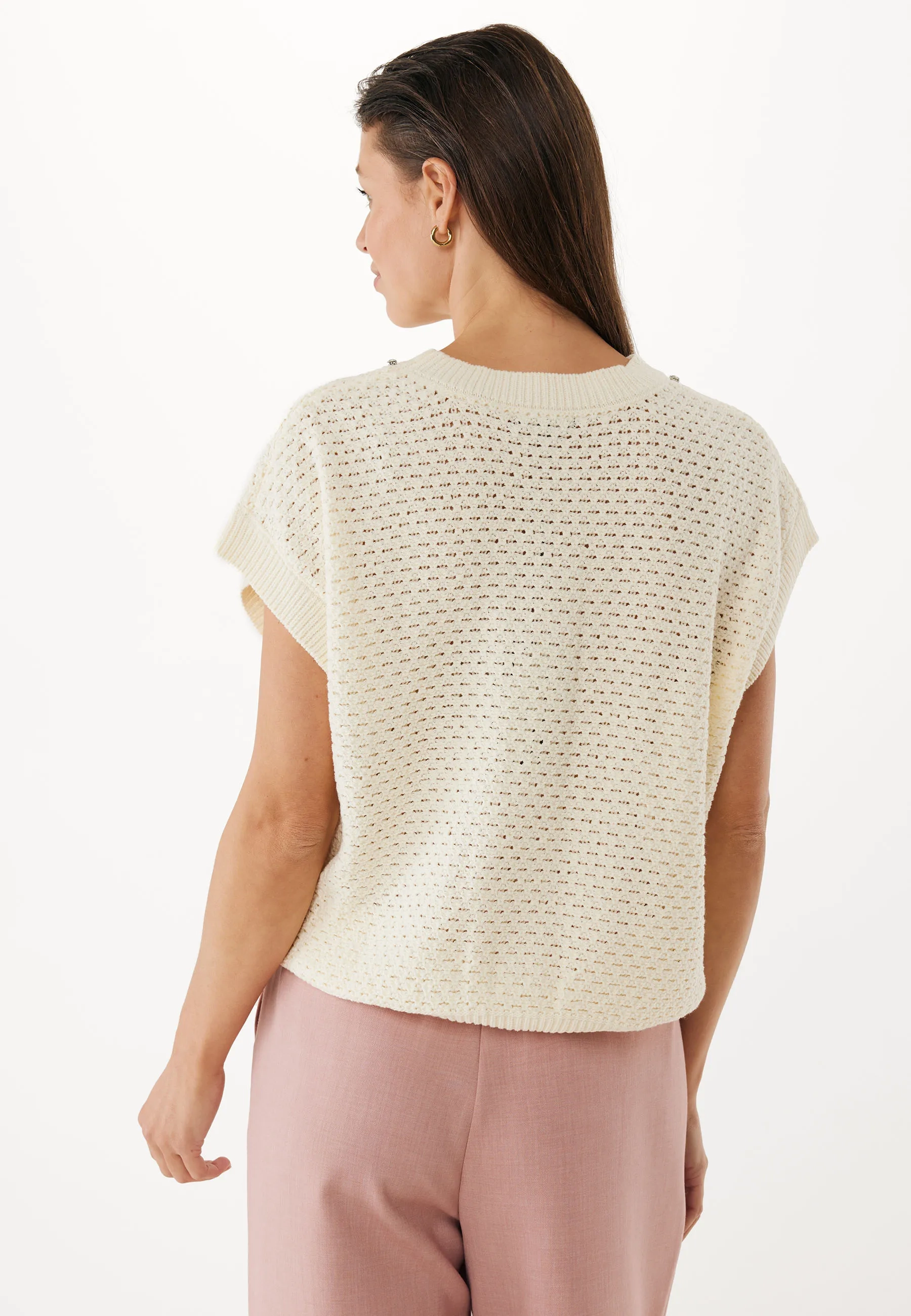 Gebreide spencer met studs Crème