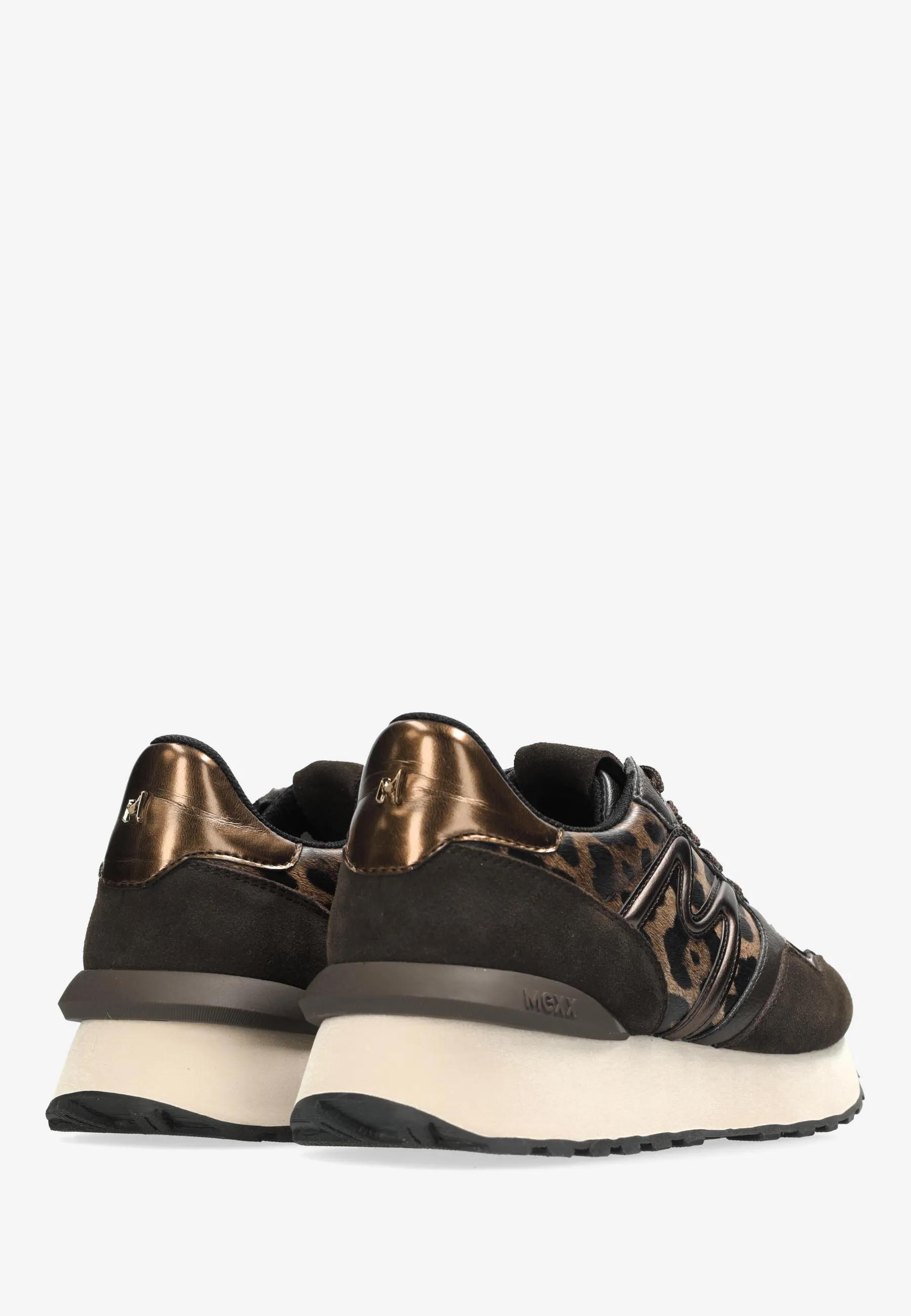 Mexx Dames | Zwarte/bruine sneakers met luipaardprint