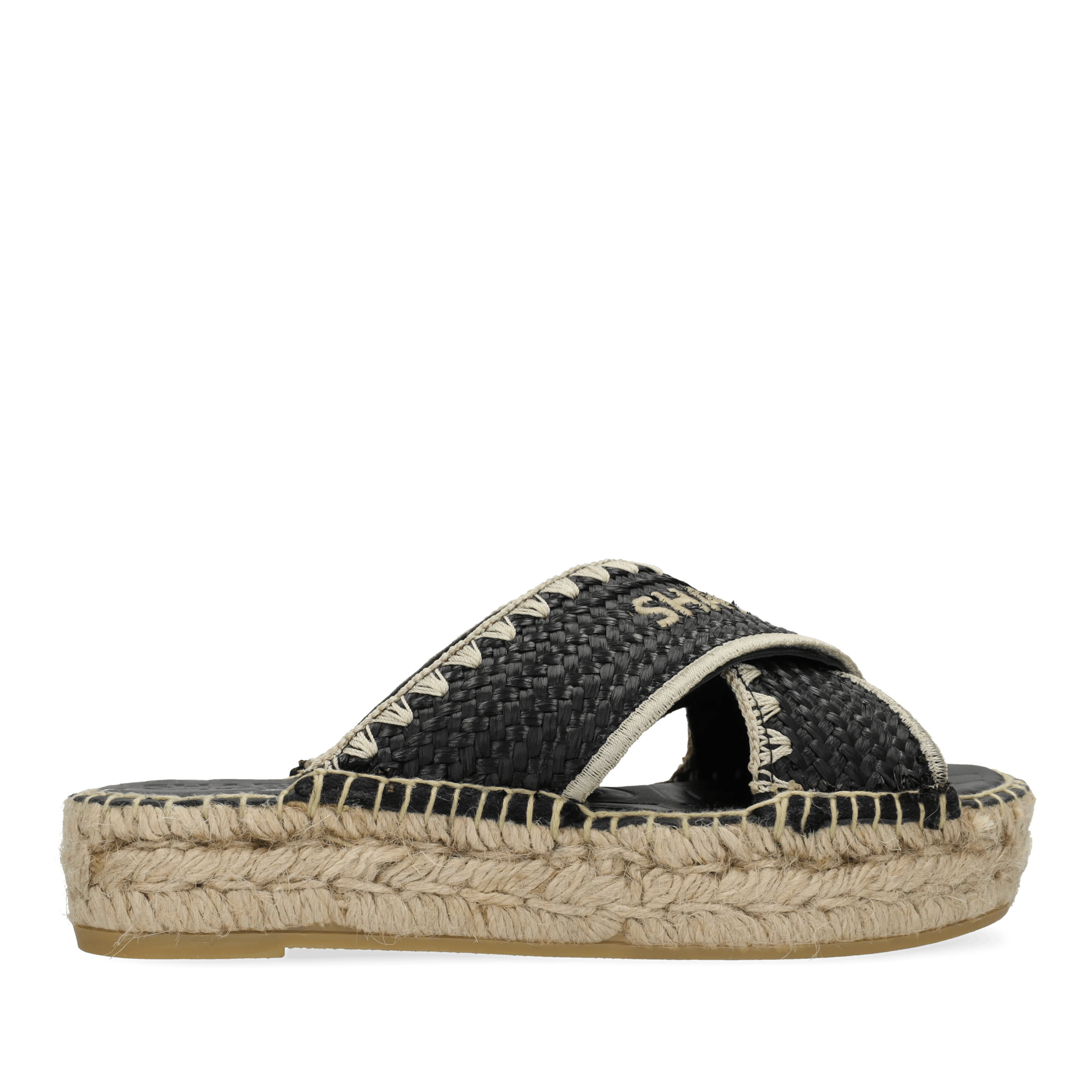 Kira Cross espadrille Raffia Zwart