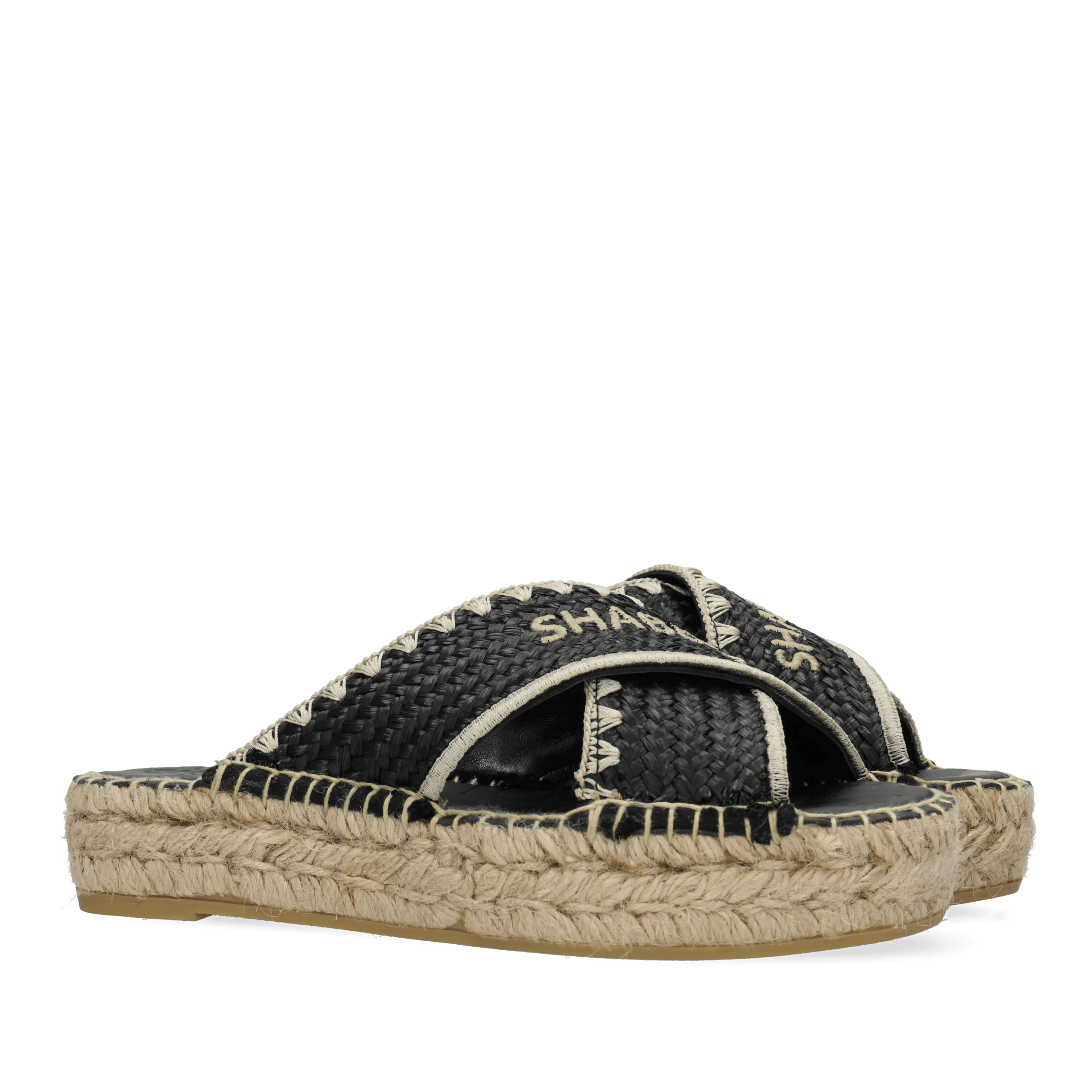Kira Cross espadrille Raffia Zwart