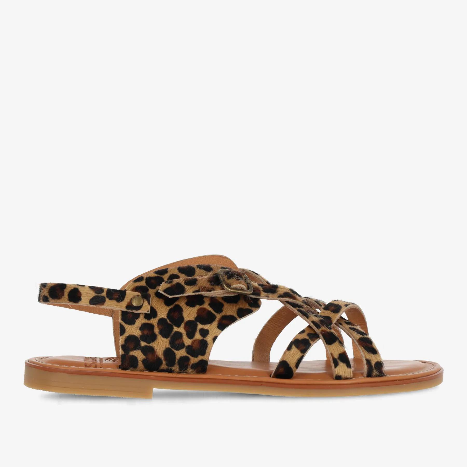 Angel Cross Sandal Leopard Pony Black/Cognac