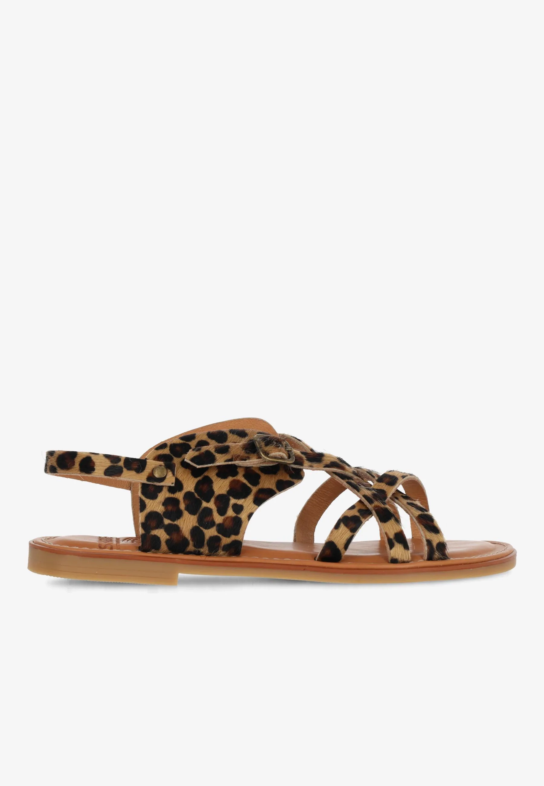 Angel Cross Sandal Leopard Pony Black/Cognac
