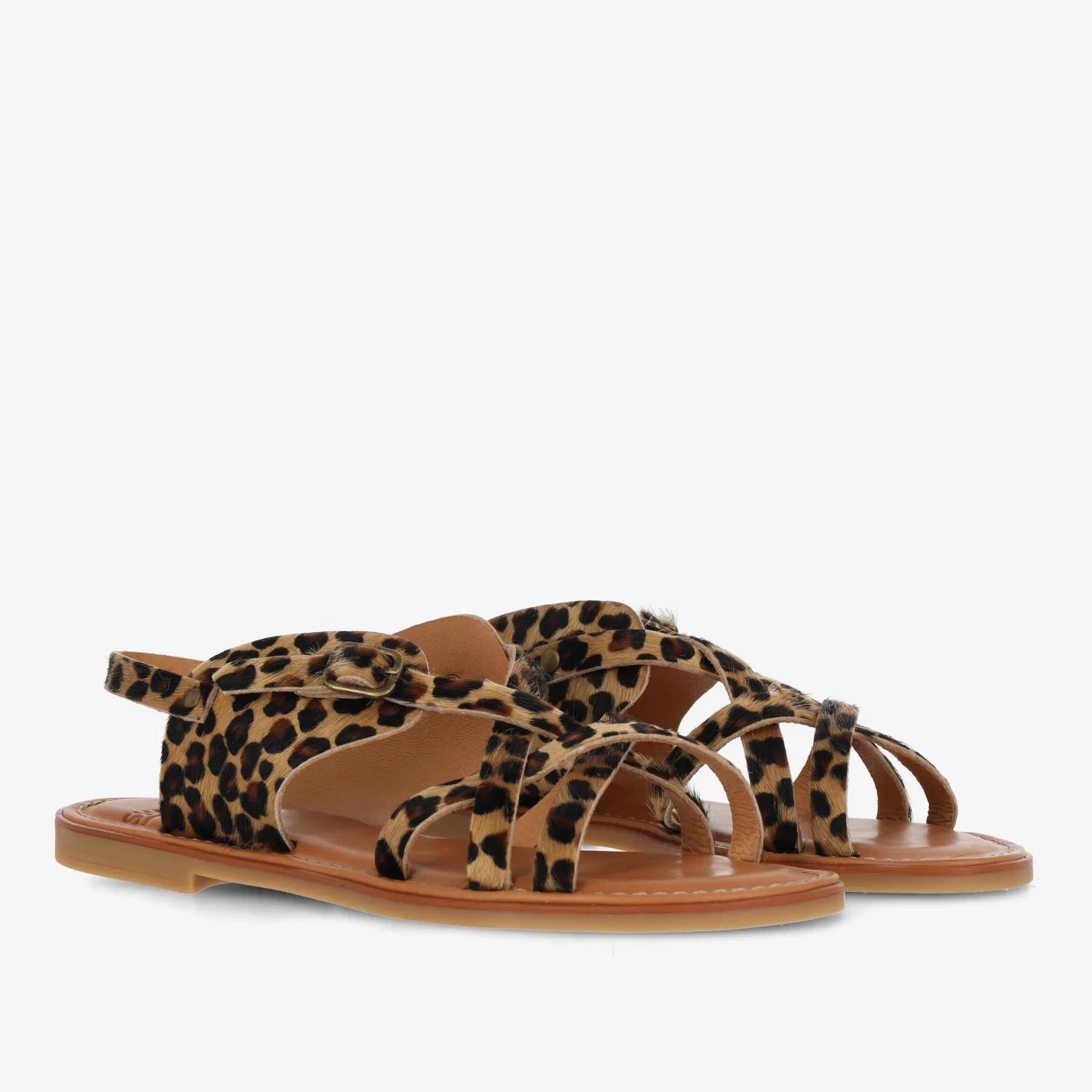 Angel Cross Sandal Leopard Pony Black/Cognac