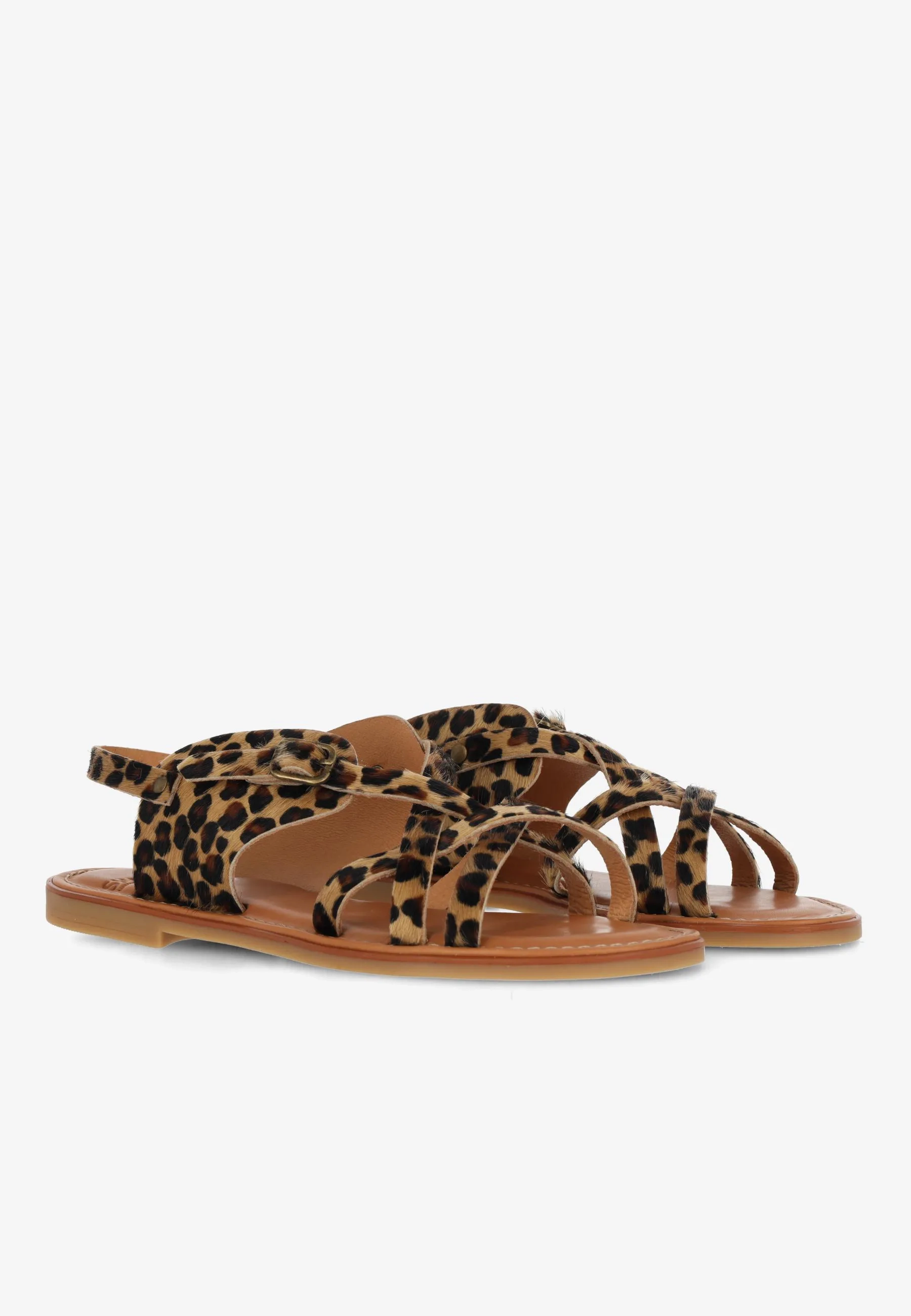 Angel Cross Sandal Leopard Pony Black/Cognac