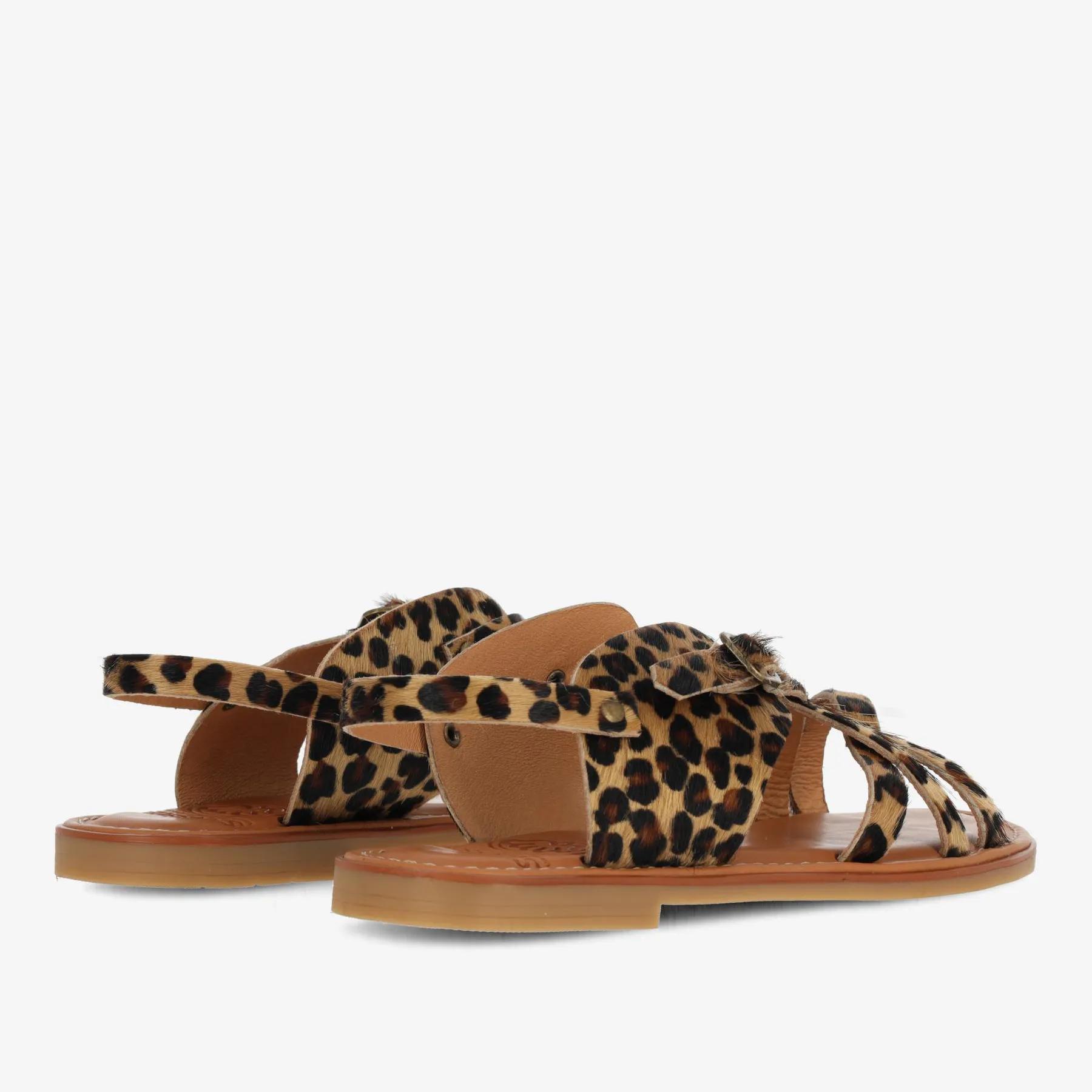 Angel Cross Sandal Leopard Pony Black/Cognac