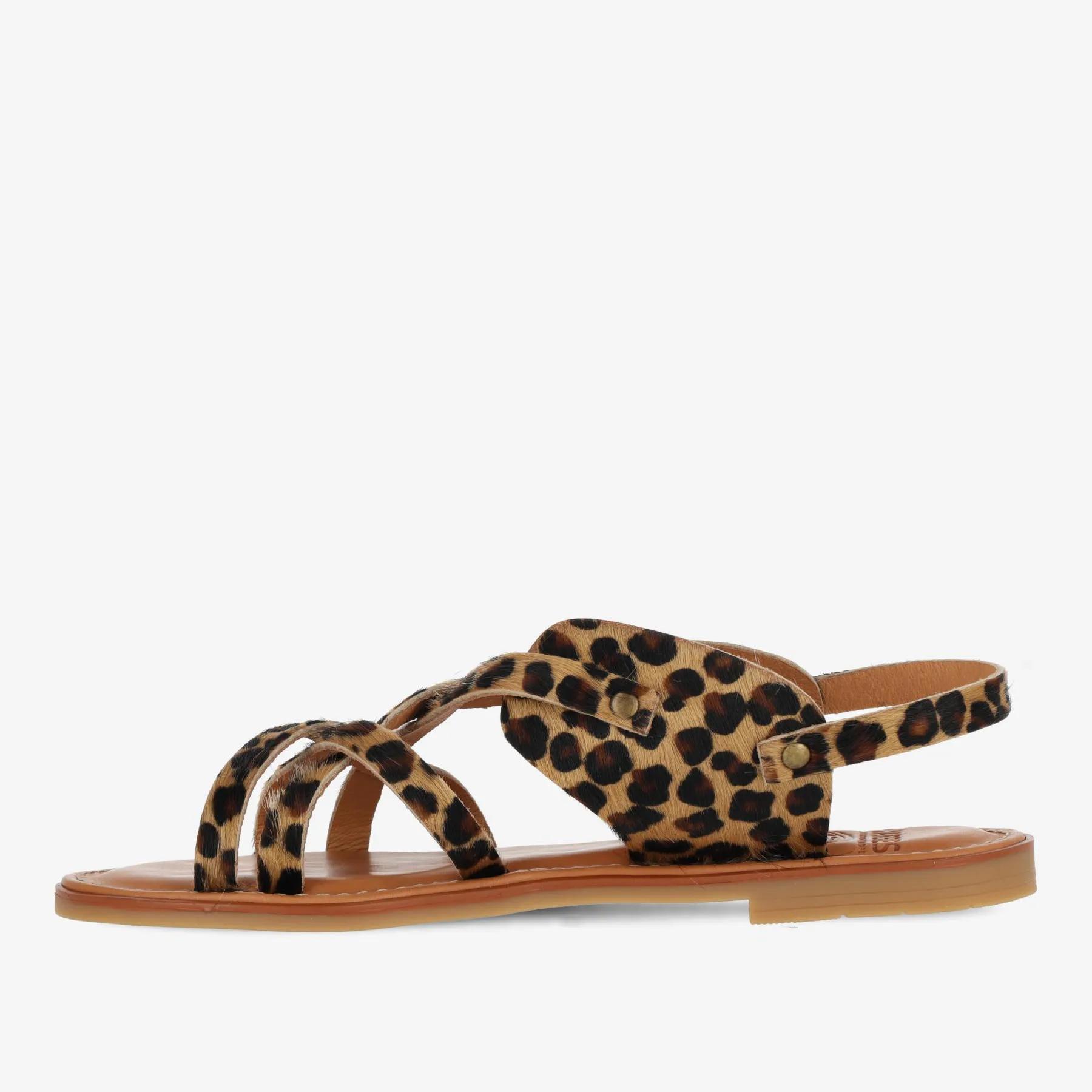Angel Cross Sandal Leopard Pony Black/Cognac