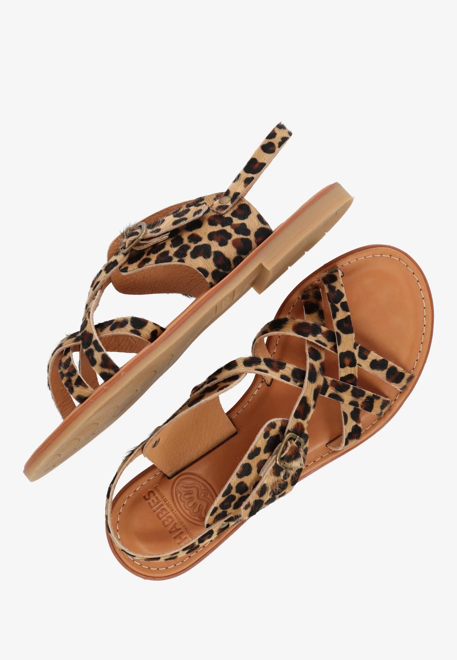 Angel Cross Sandal Leopard Pony Black/Cognac