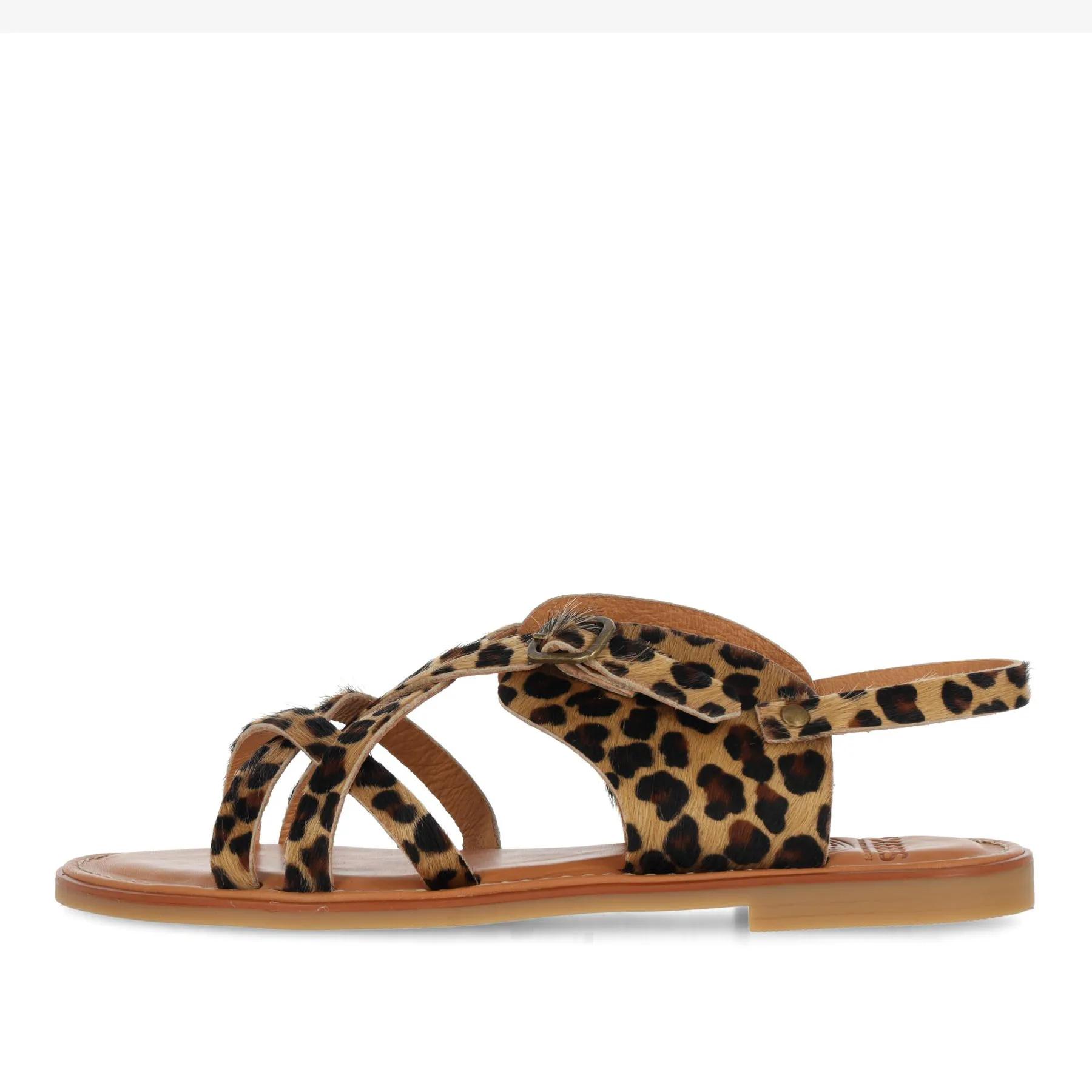 Angel Cross Sandal Leopard Pony Black/Cognac