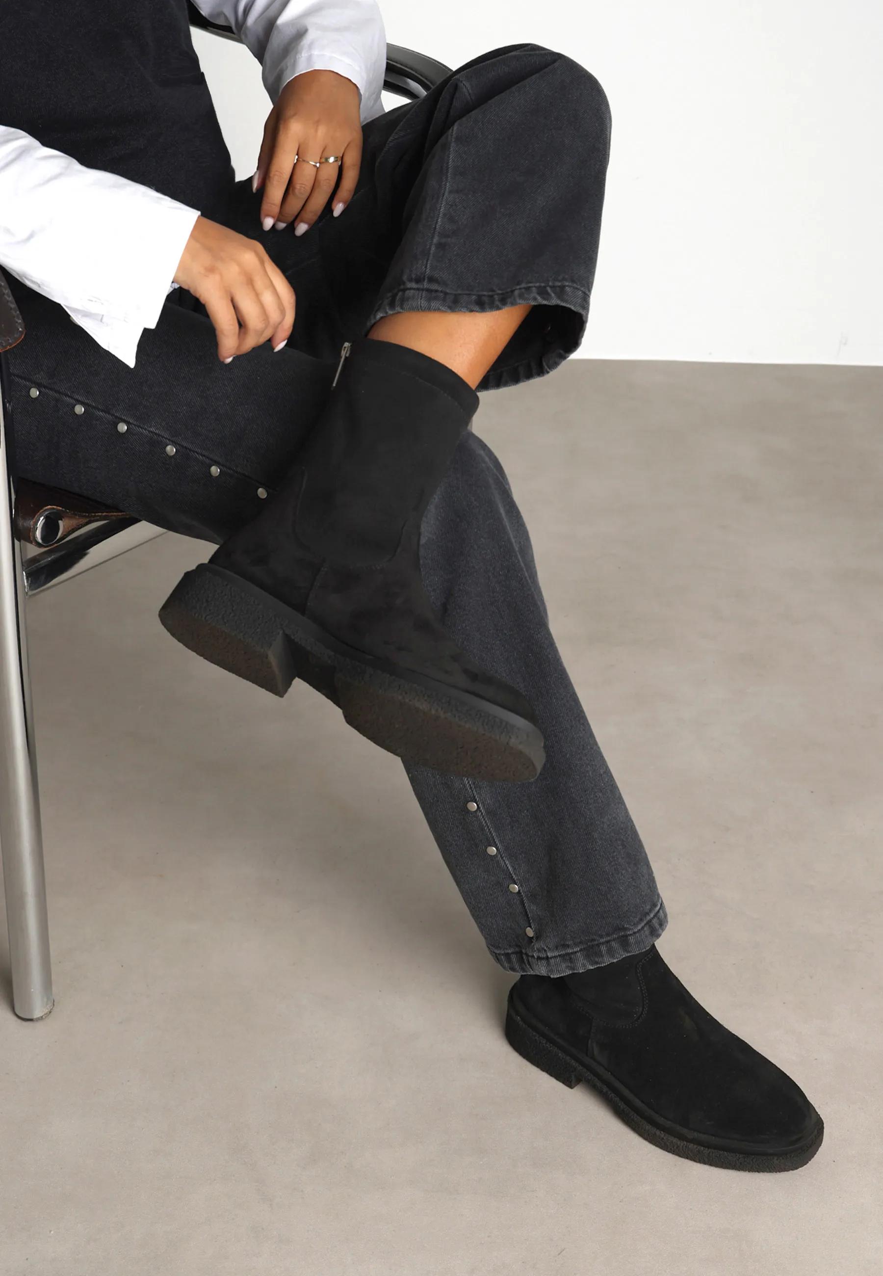 Jane stretch enkellaars Suède/Stretch Zwart