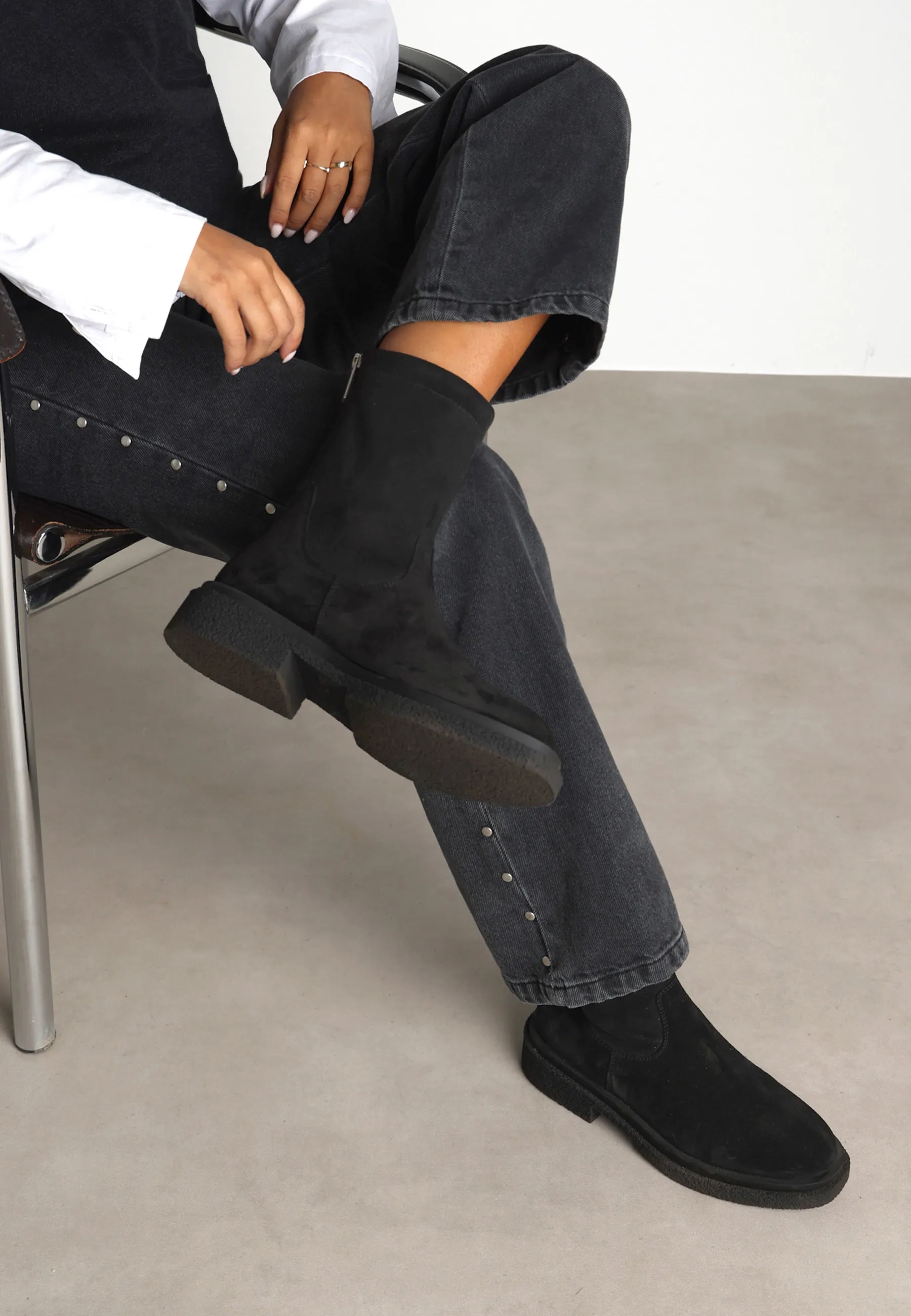 Jane stretch enkellaars Suède/Stretch Zwart