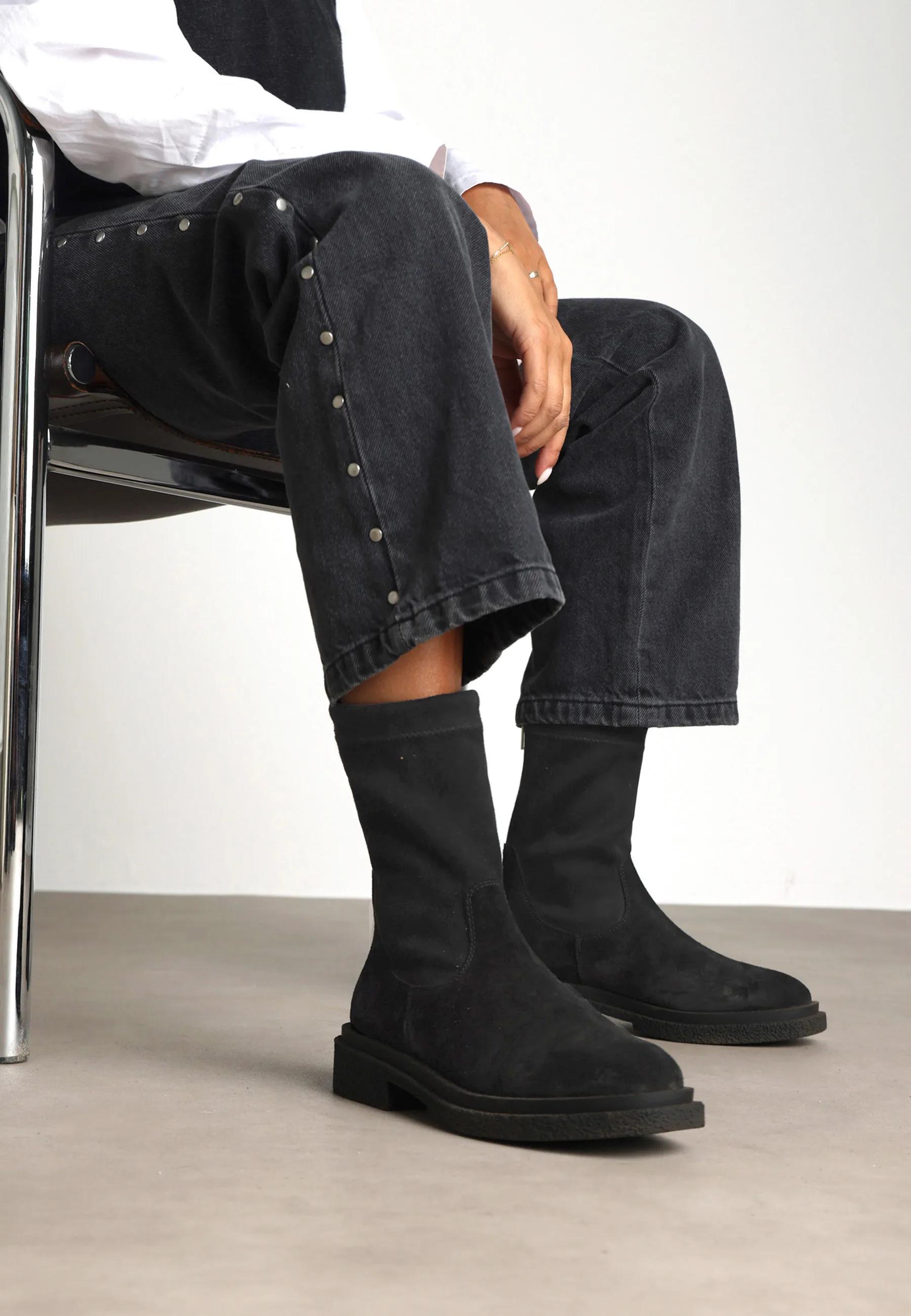 Jane stretch enkellaars Suède/Stretch Zwart