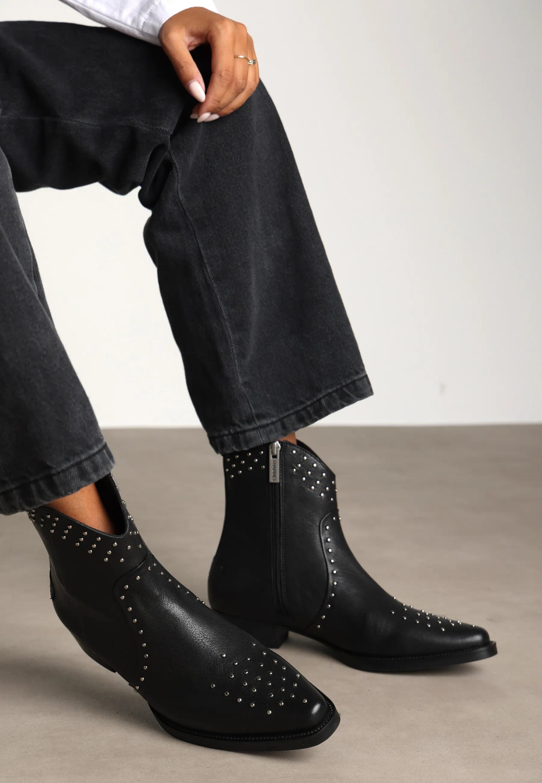 Janina Ankie Studs enkellaars Leer Zwart