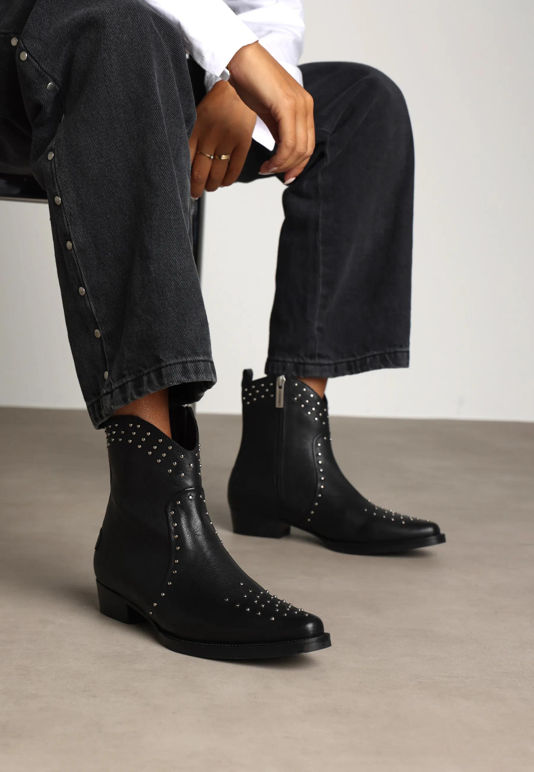 Janina Ankie Studs enkellaars Leer Zwart
