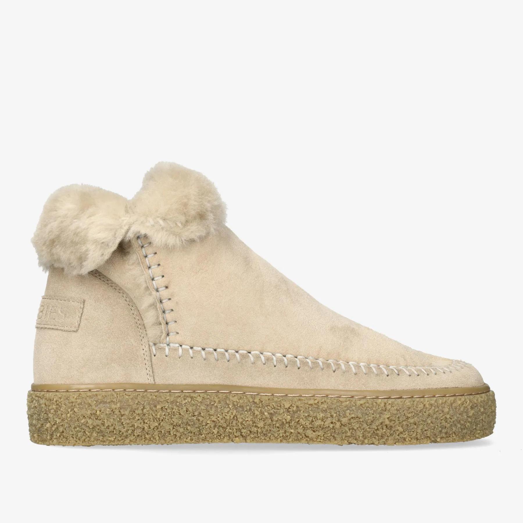 Shabbies Amsterdam Dames | Sand enkellaarsjes met bont