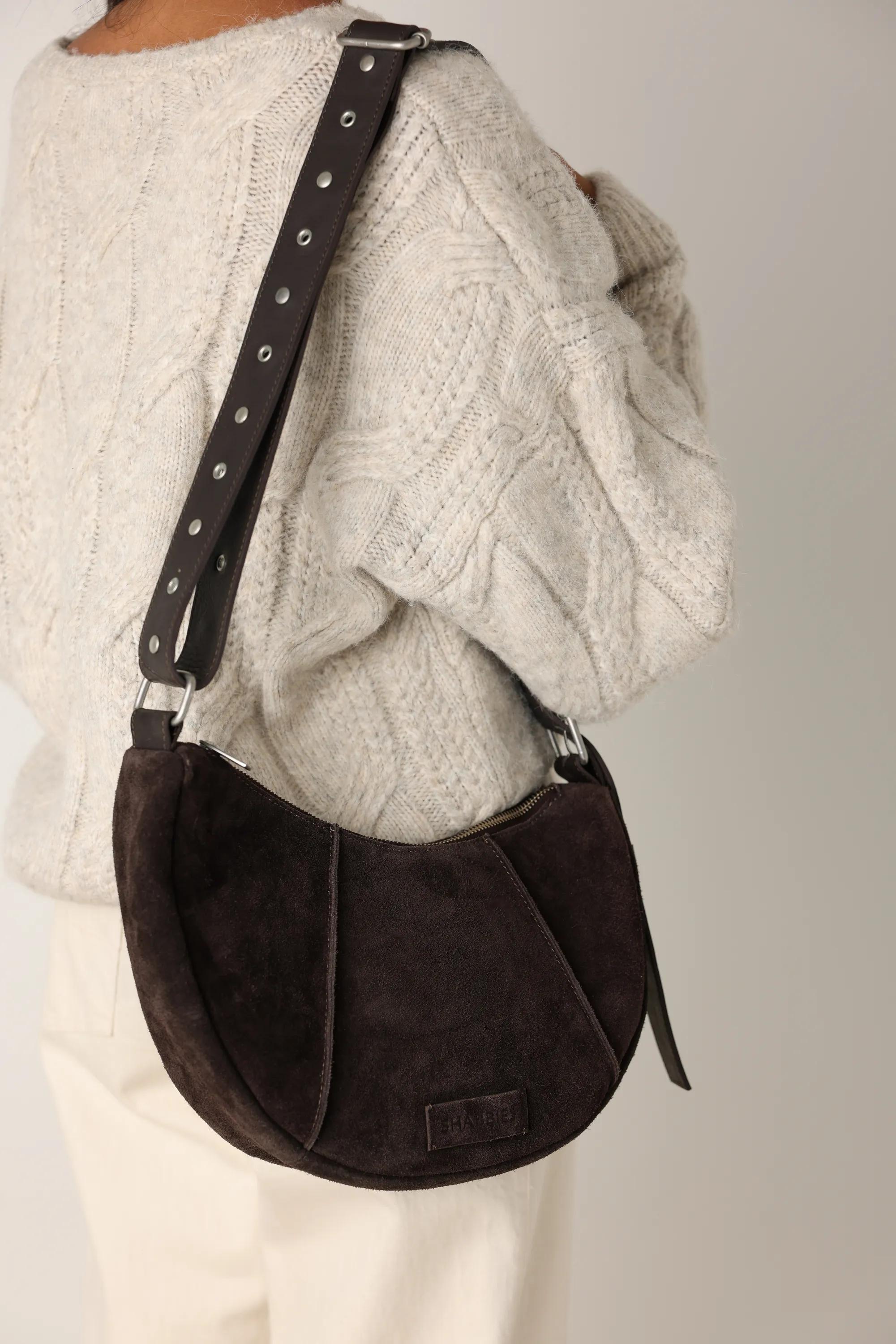 PLATAMINI STUDS Shoulderbag Oiled Suede Dark Brown