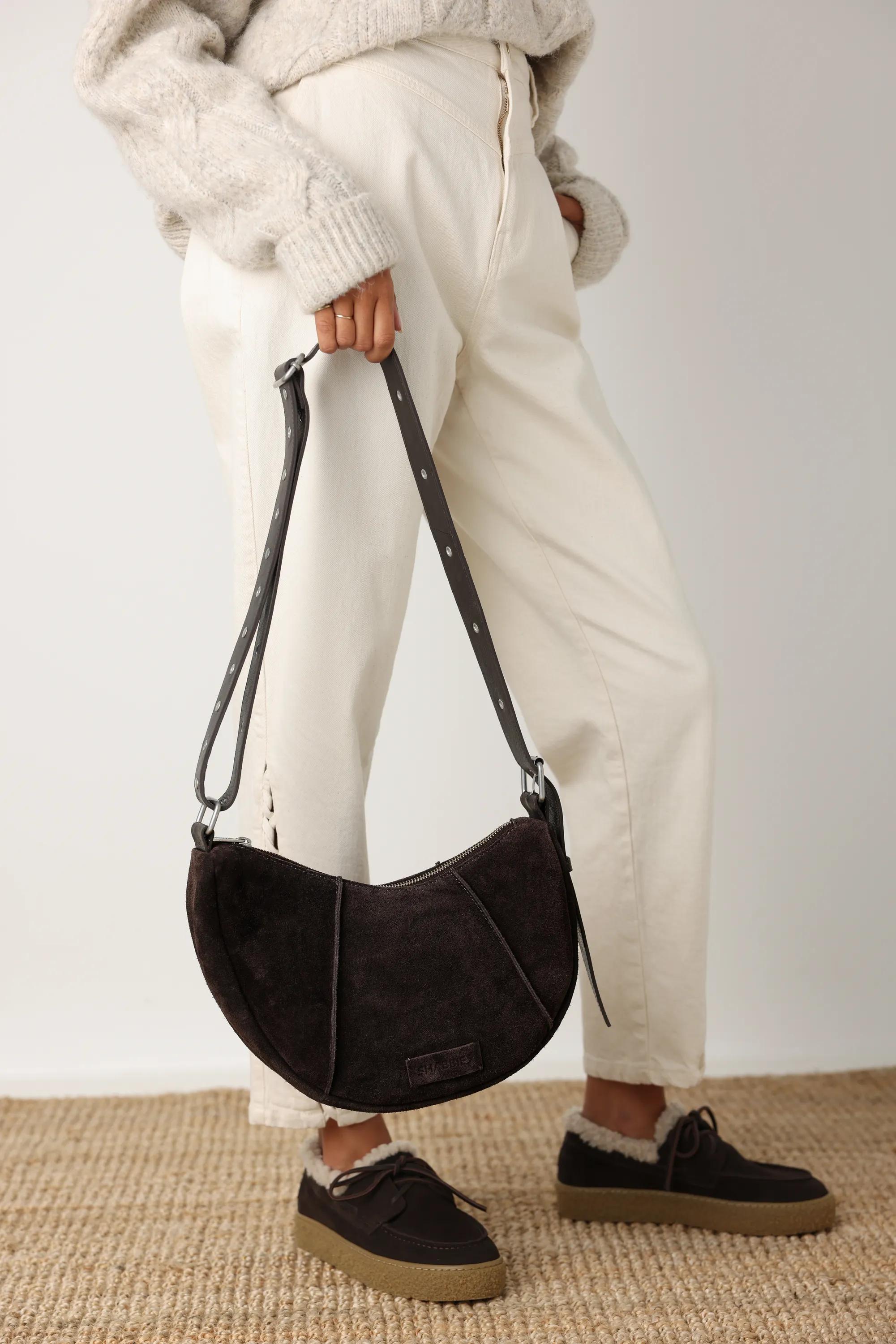 PLATAMINI STUDS Shoulderbag Oiled Suede Dark Brown