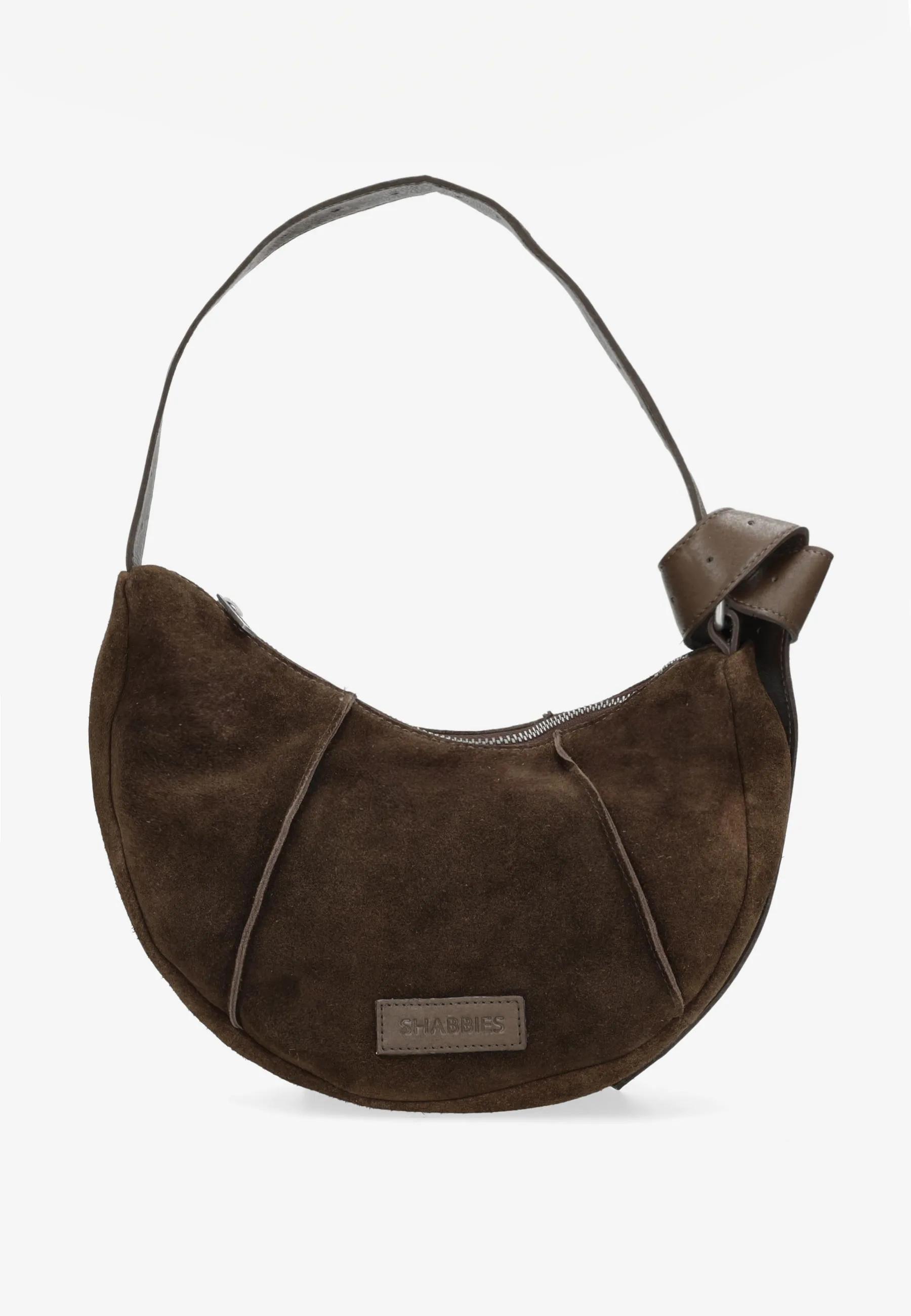 Platamini Schultertasche Aus Geöltem Veloursleder Dunkelbraun