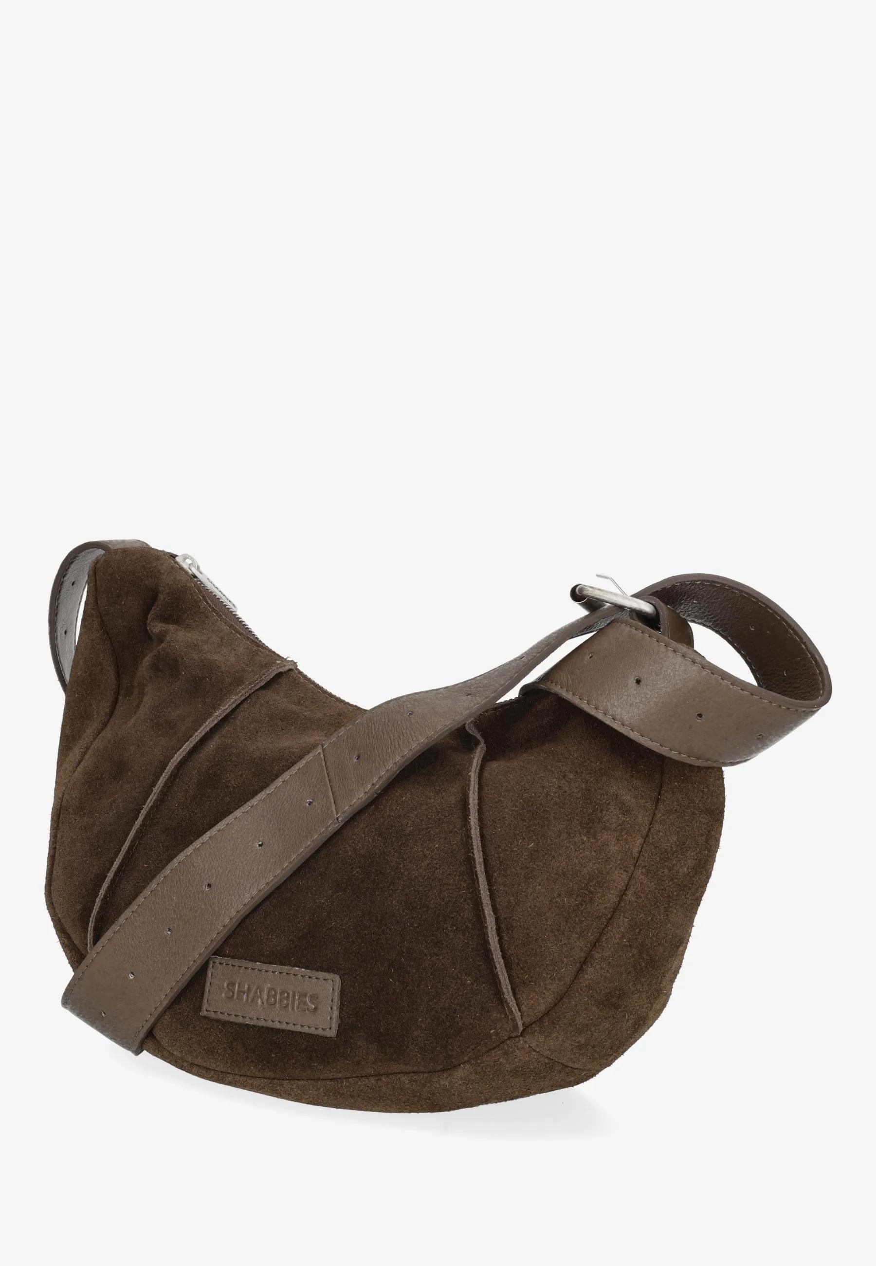 Platamini Schultertasche Aus Geöltem Veloursleder Dunkelbraun