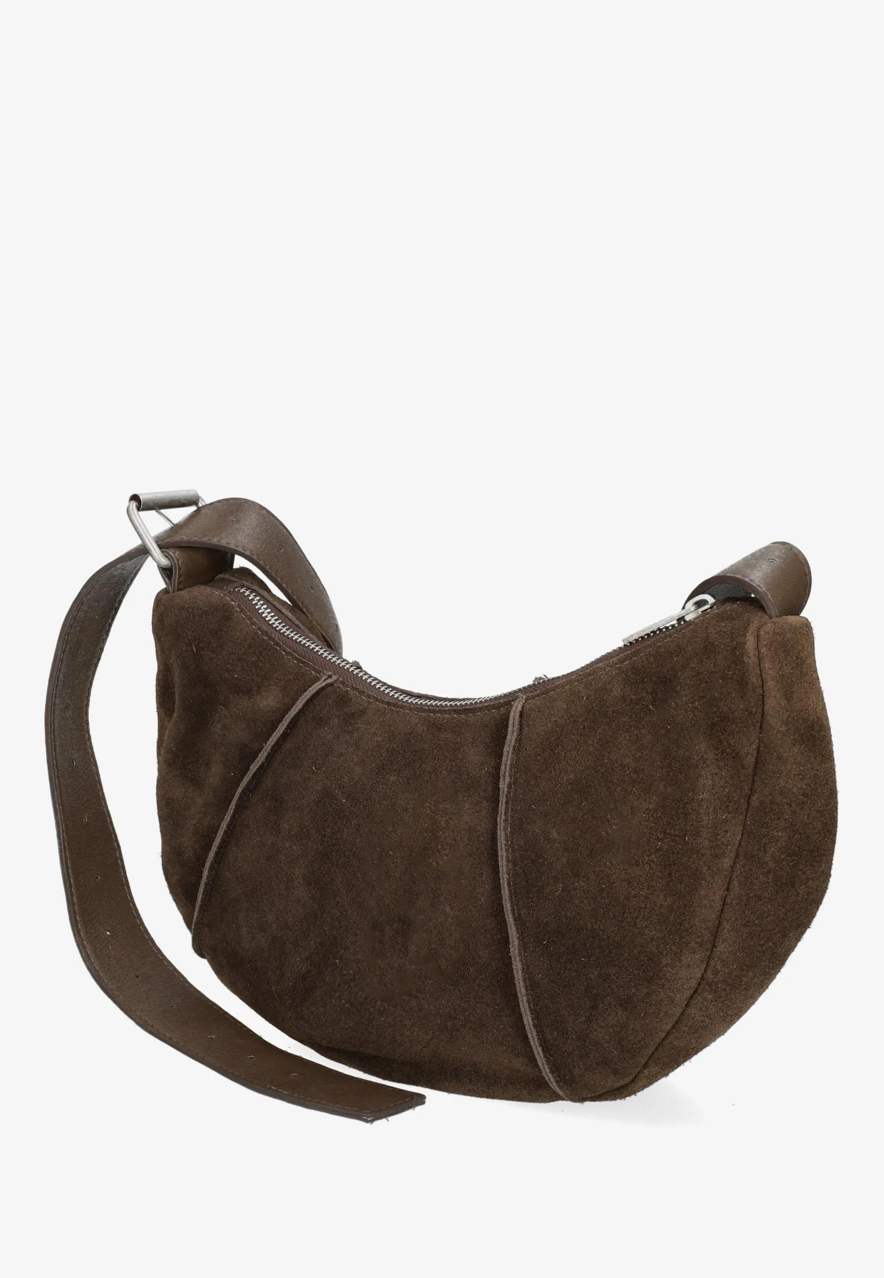 Platamini Schultertasche Aus Geöltem Veloursleder Dunkelbraun