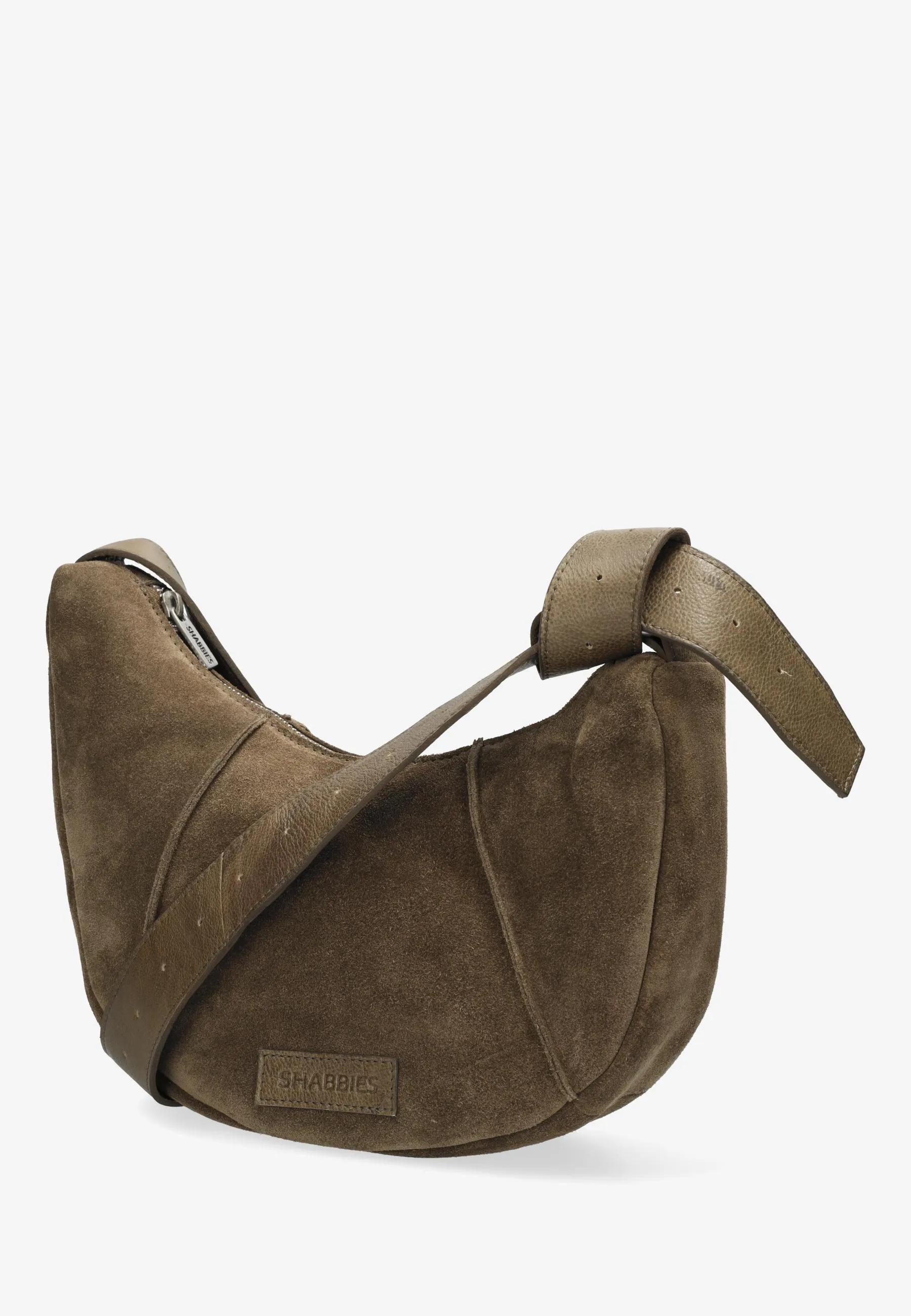 Platamini Schultertasche Aus Geöltem Veloursleder Dunkel-Taupe