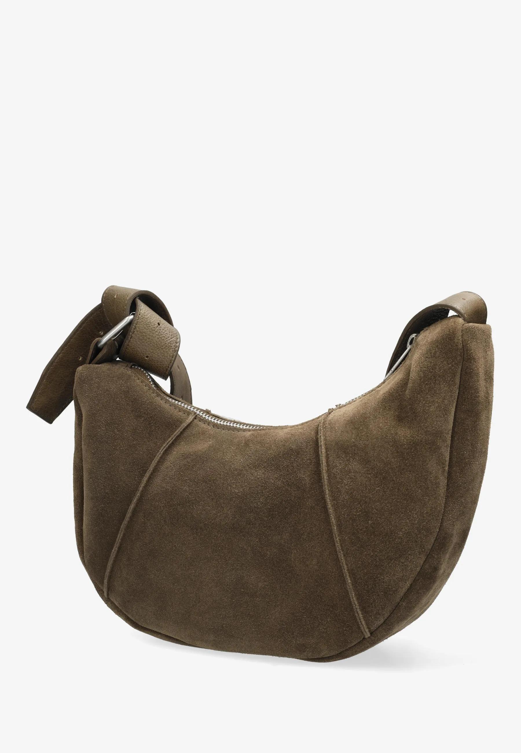 Platamini Schultertasche Aus Geöltem Veloursleder Dunkel-Taupe