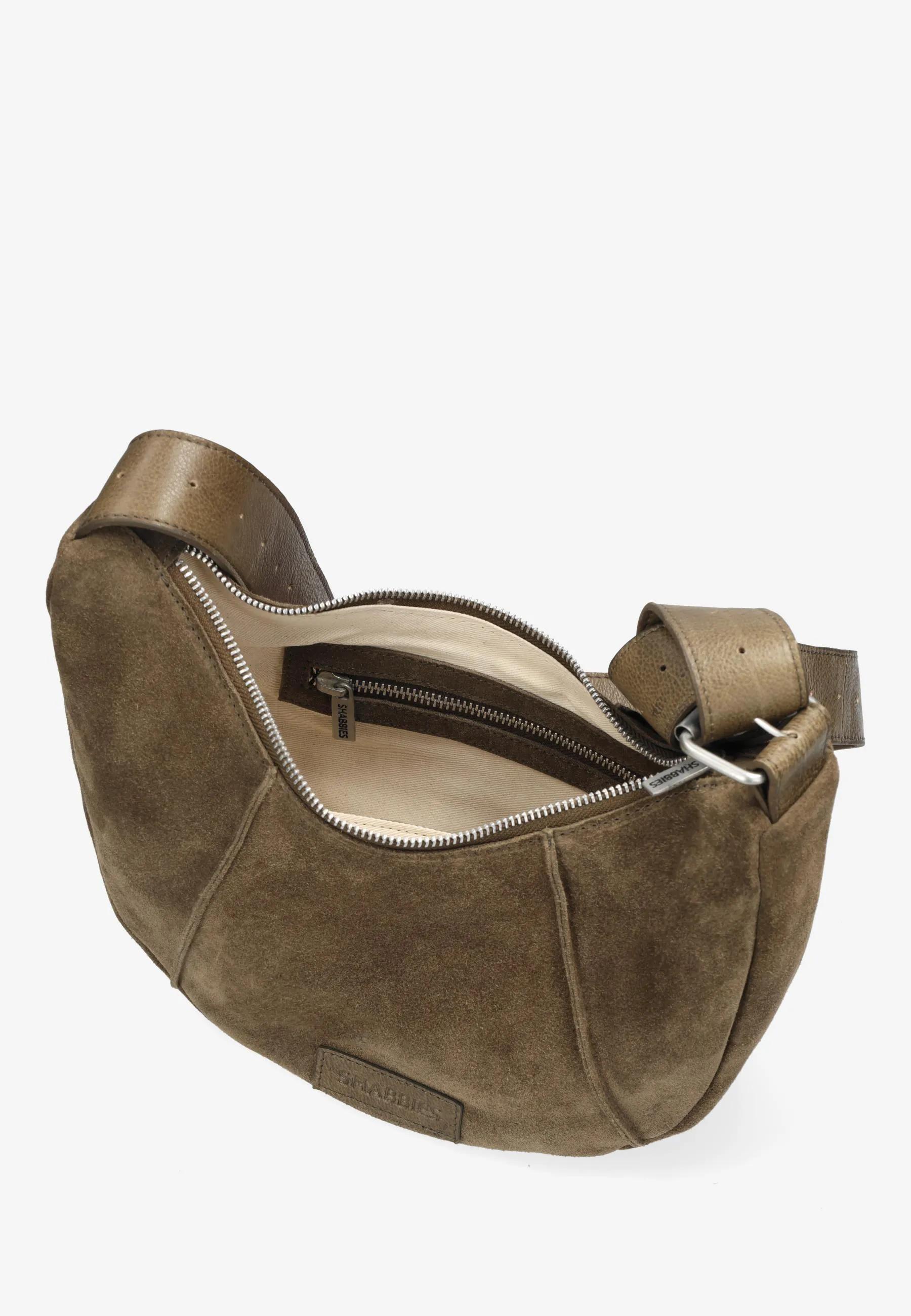 Platamini Schultertasche Aus Geöltem Veloursleder Dunkel-Taupe